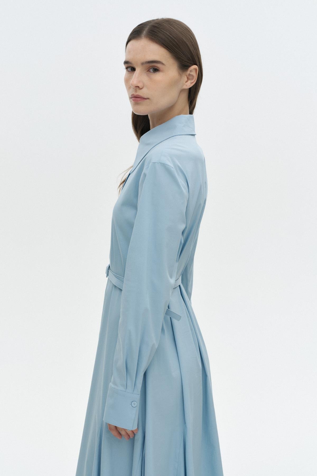 Gode Detaylı Kemerli Elbise MAVİ{KATEGORİ}