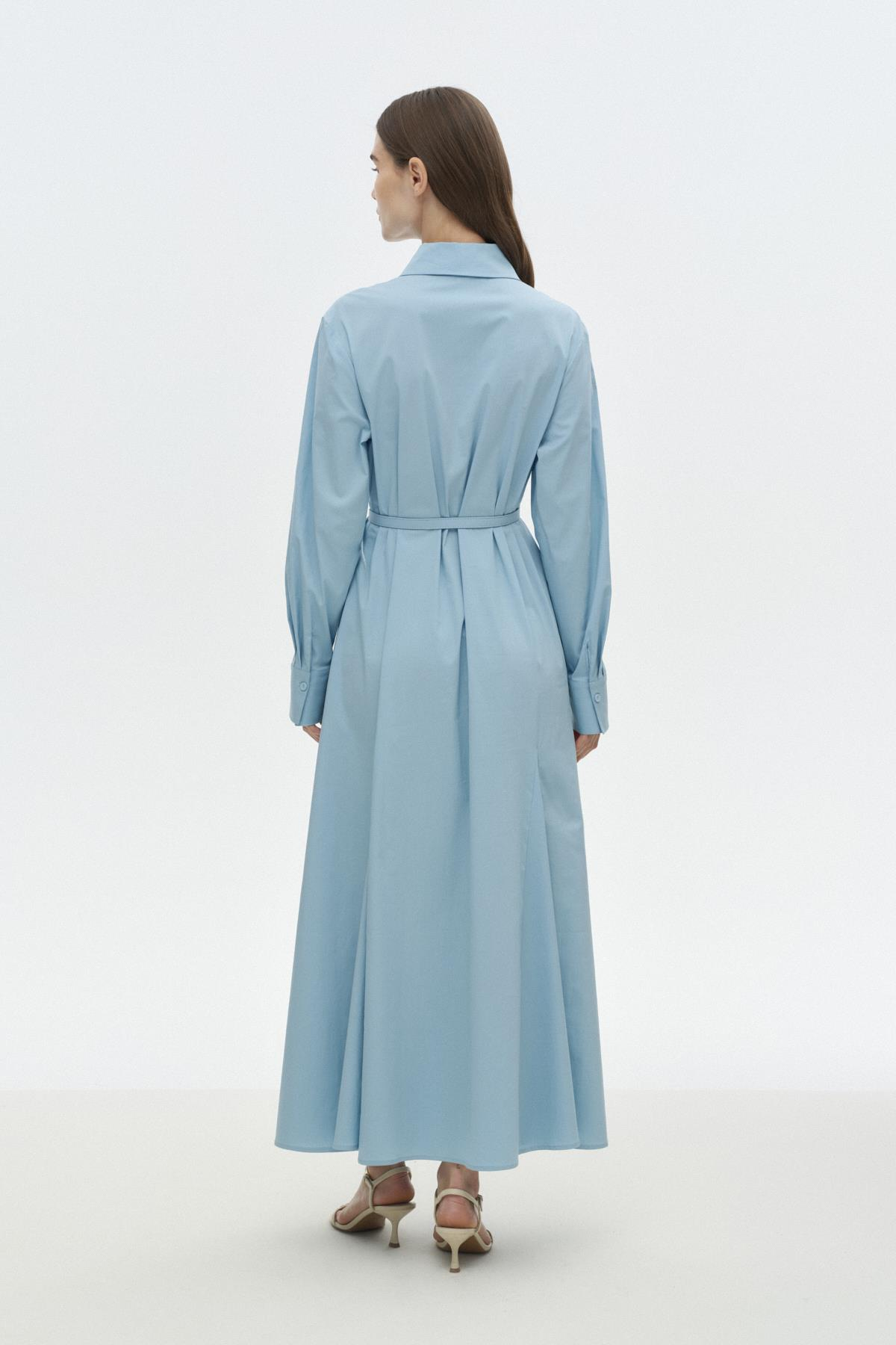 Gode Detaylı Kemerli Elbise MAVİ{KATEGORİ}