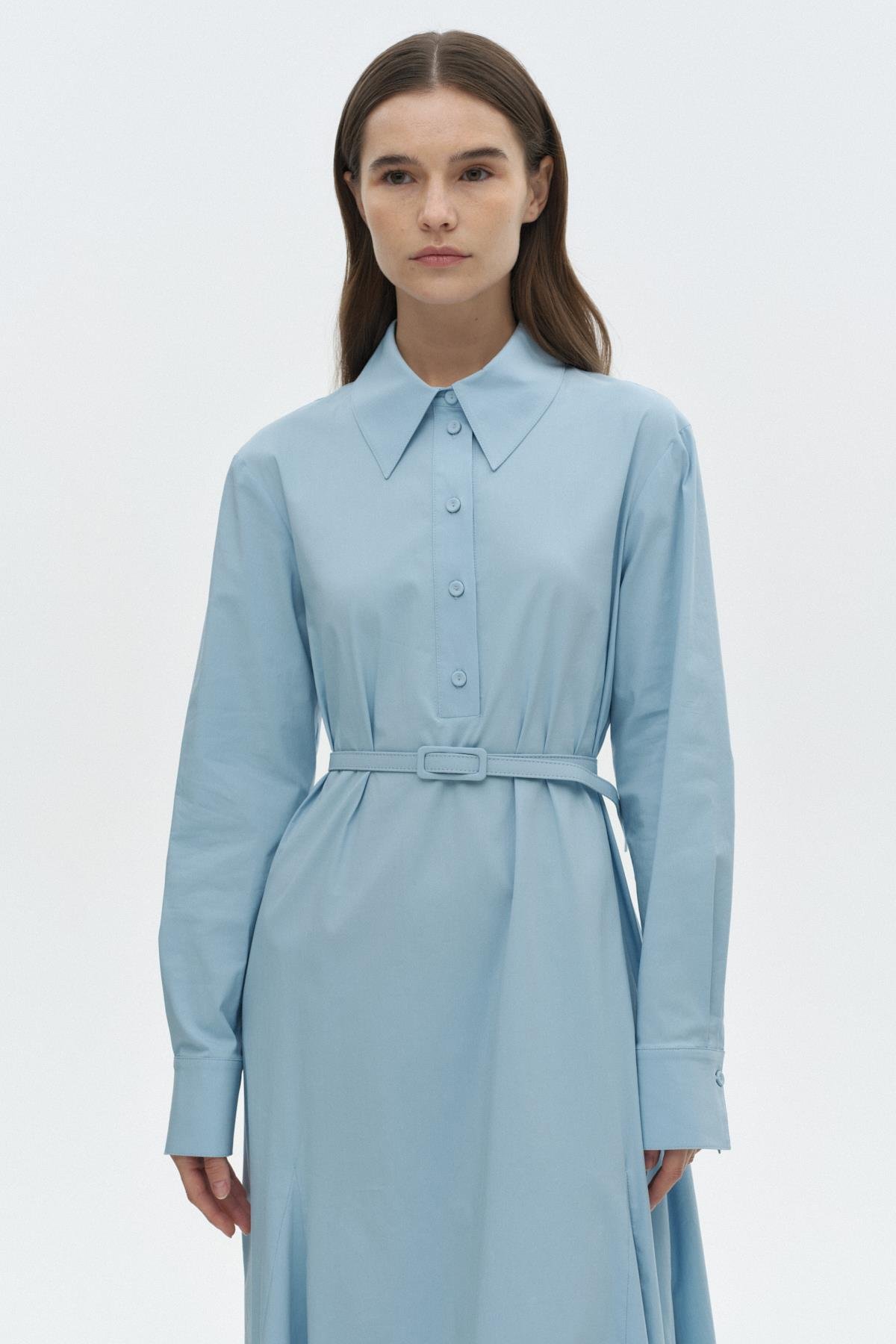 Gode Detaylı Kemerli Elbise MAVİ{KATEGORİ}