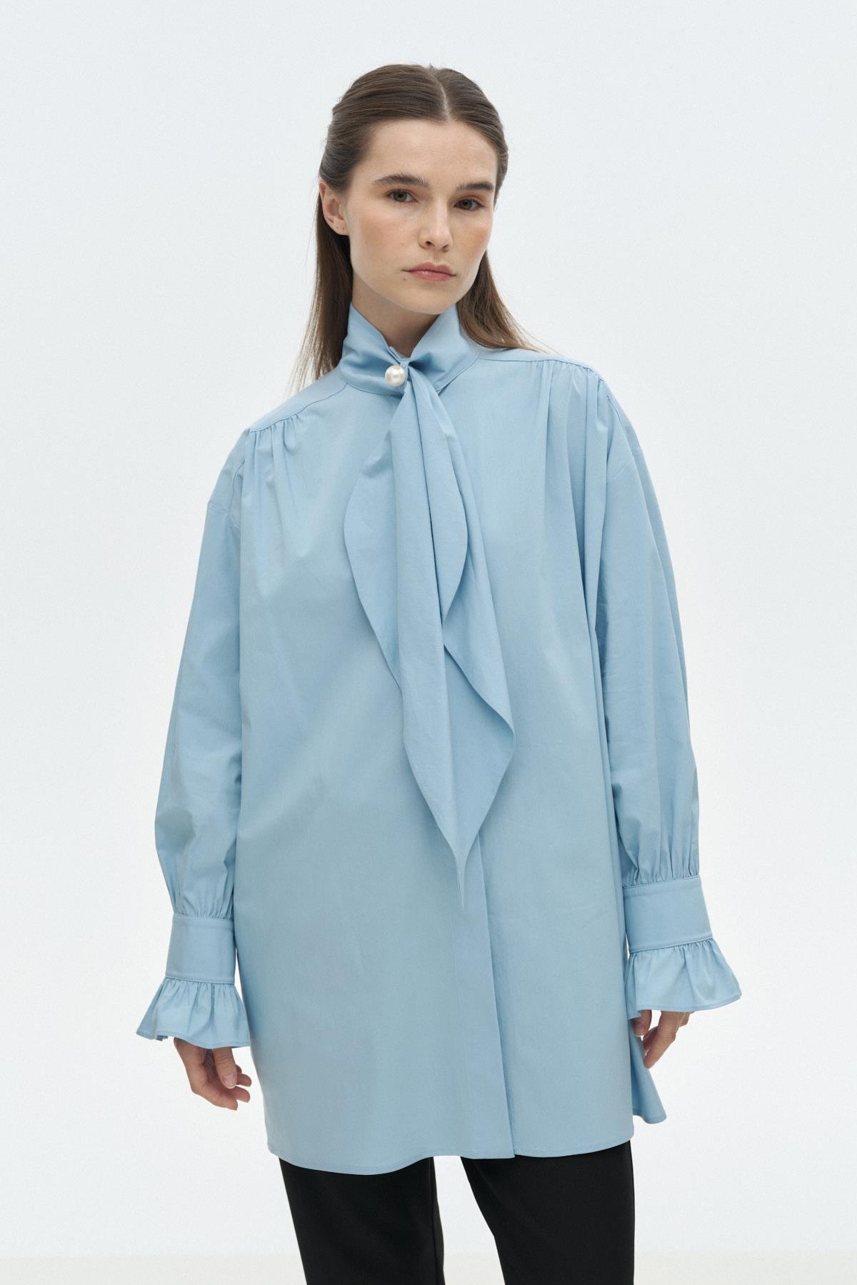 İnci Detaylı Fularlı Gömlek{KATEGORİ}