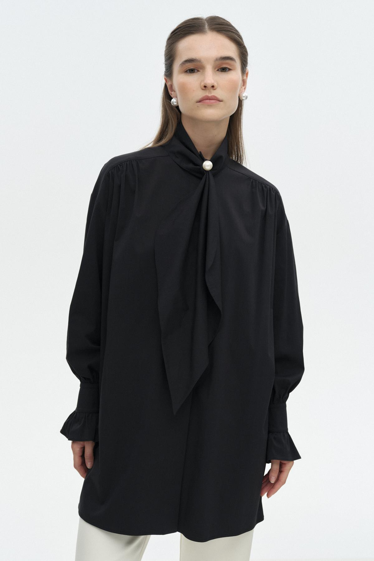 İnci Detaylı Fularlı Gömlek{KATEGORİ}