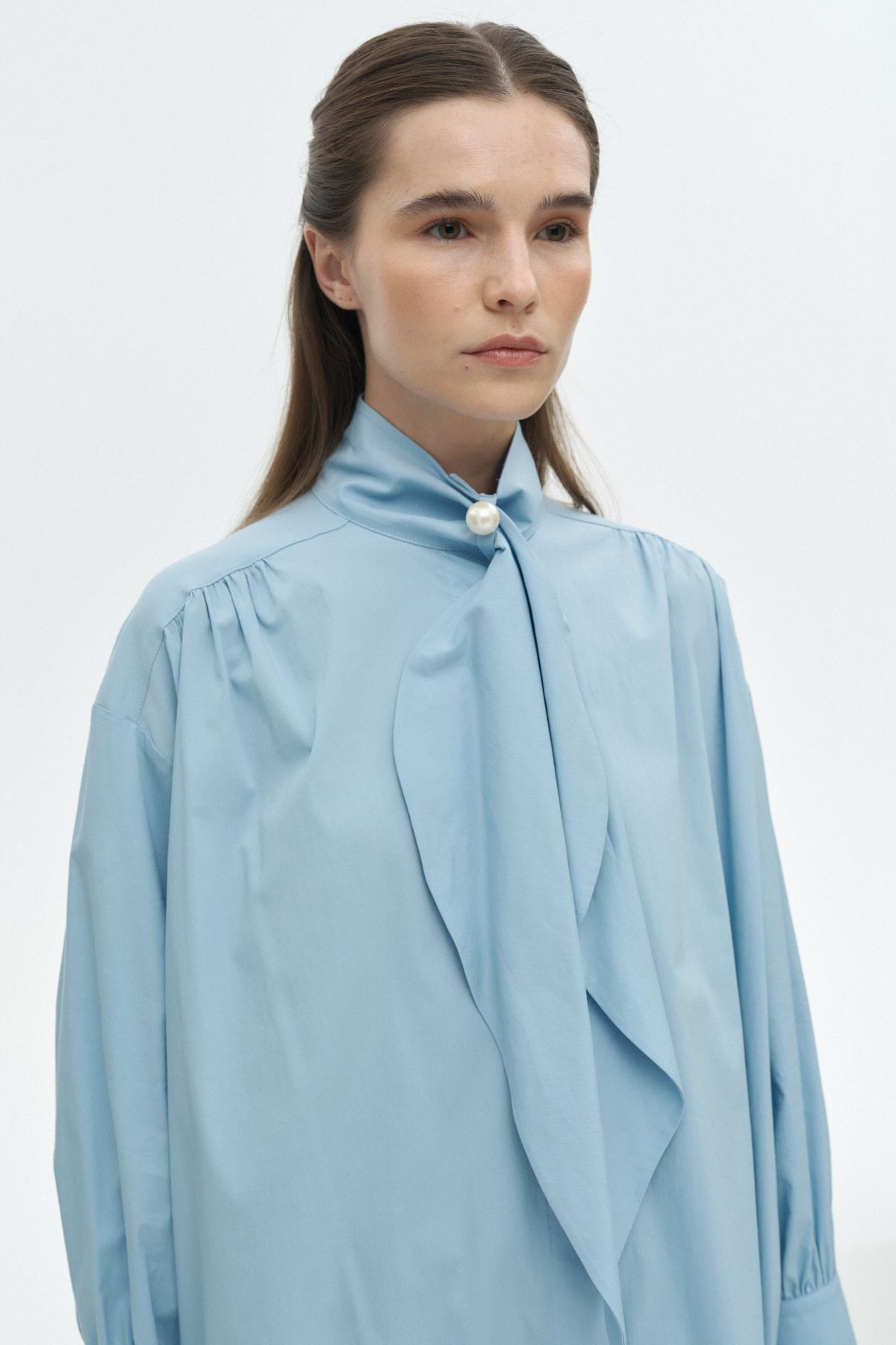 İnci Detaylı Fularlı Gömlek{KATEGORİ}