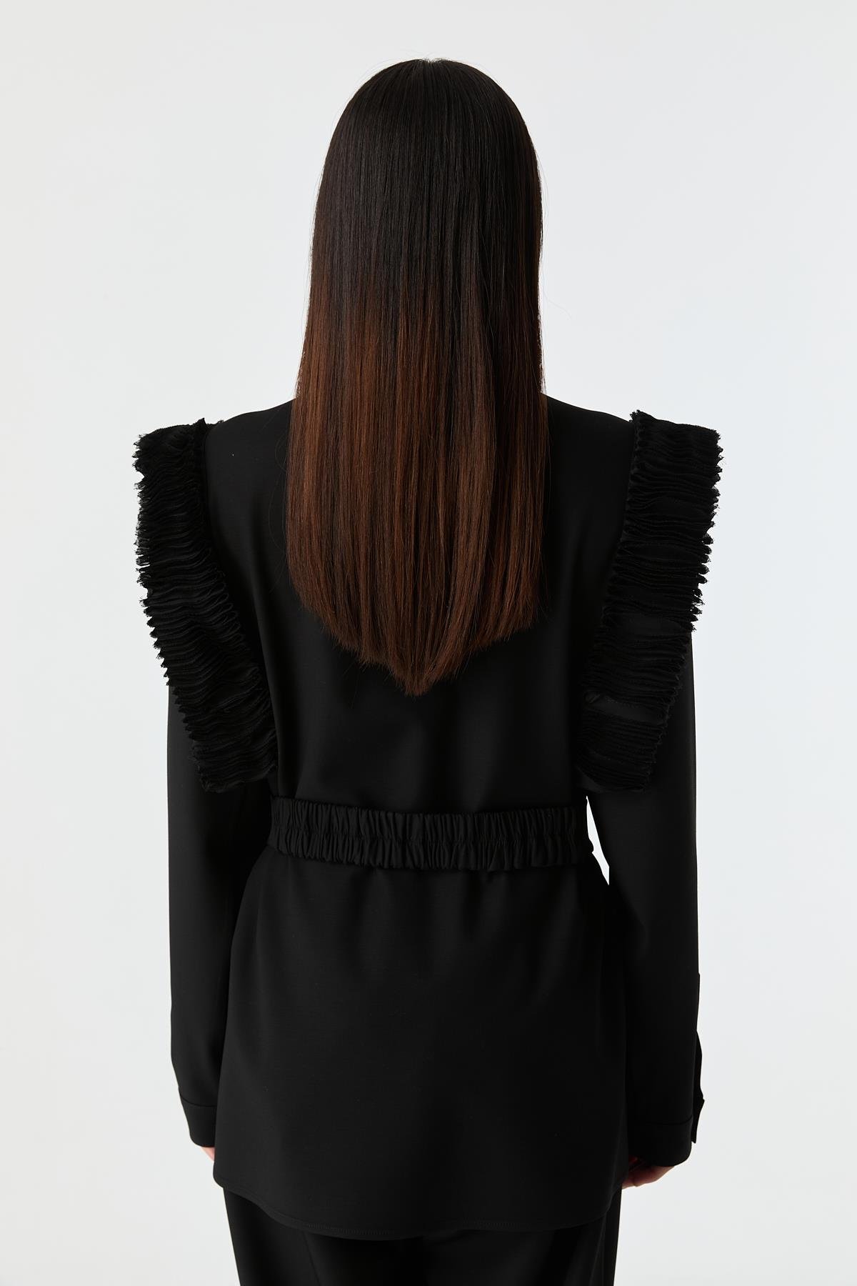 Kol Detaylı Kemerli Gömlek SİYAH{KATEGORİ}