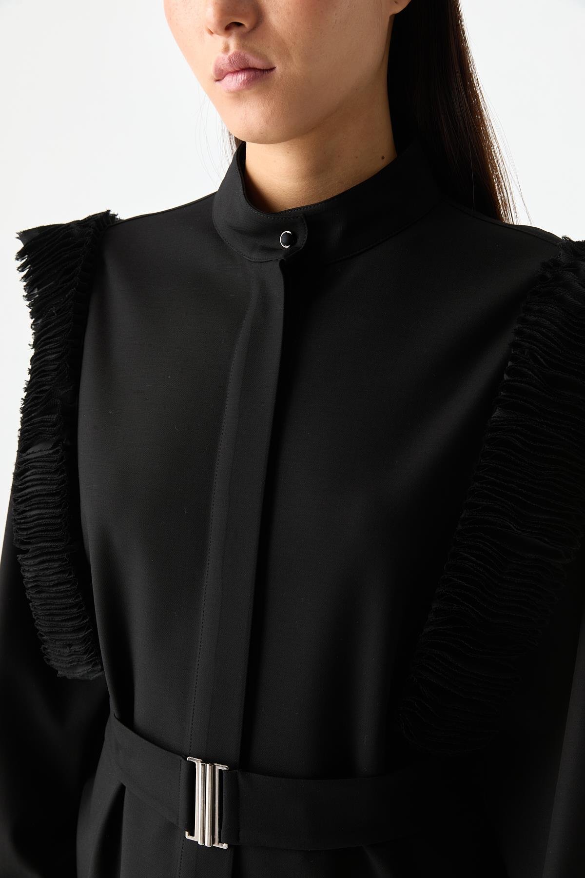 Kol Detaylı Kemerli Gömlek SİYAH{KATEGORİ}