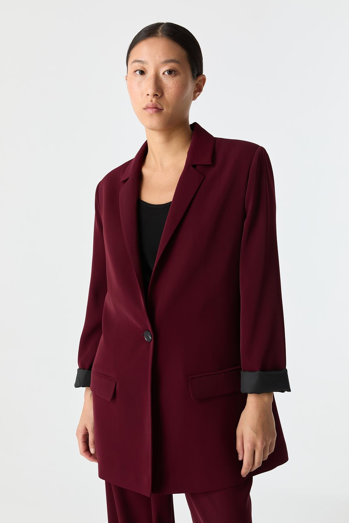 Kontrast Astarlı Blazer BORDO{KATEGORİ}