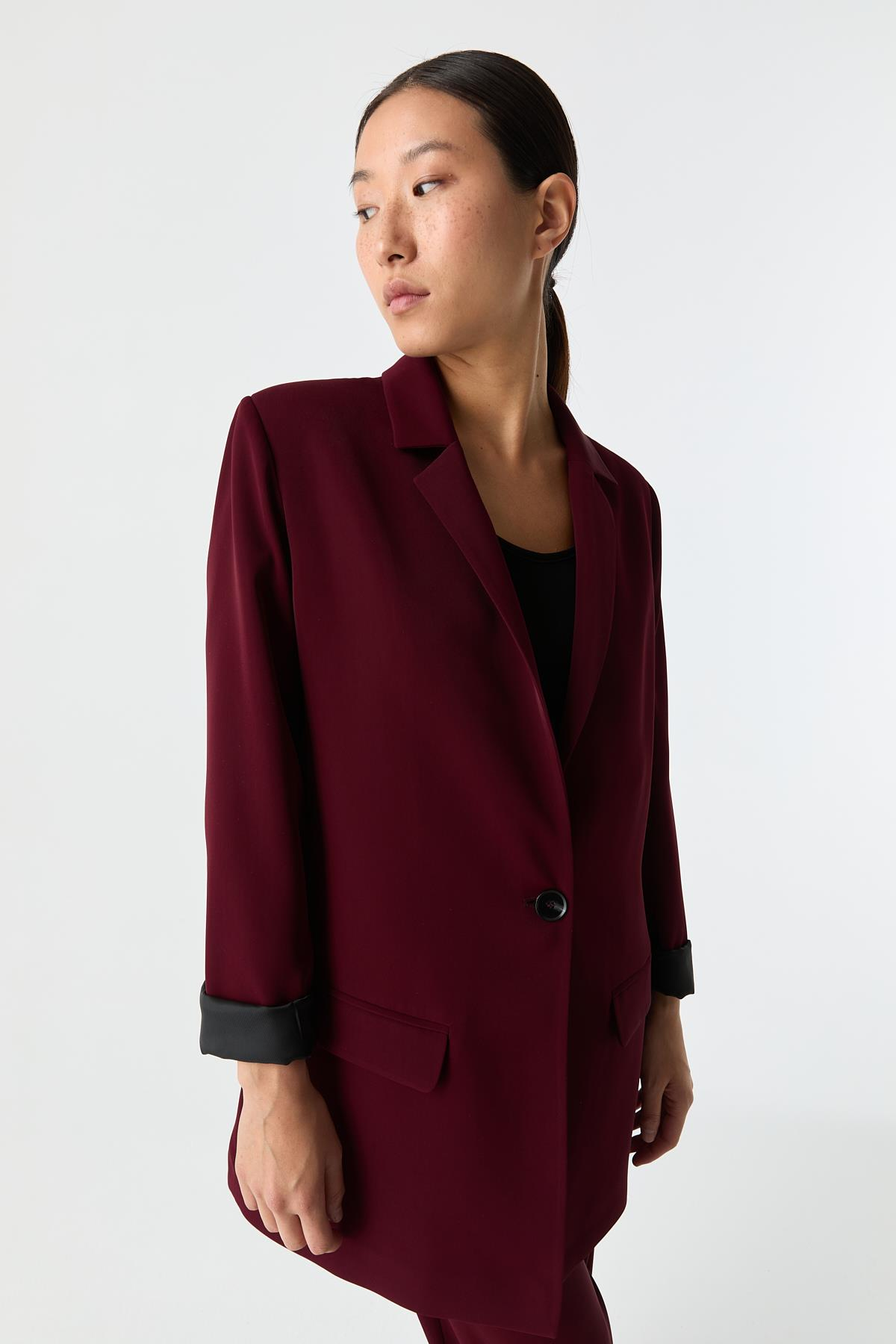 Kontrast Astarlı Blazer BORDO{KATEGORİ}
