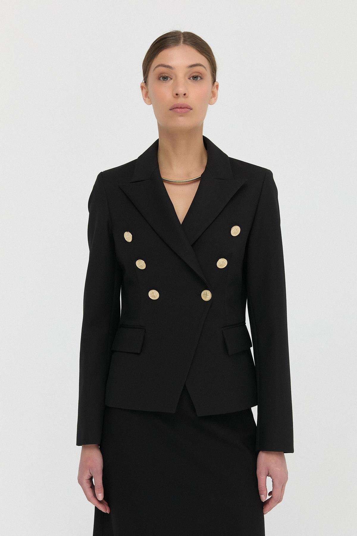 Kruvaze Kısa Blazer Ceket{KATEGORİ}