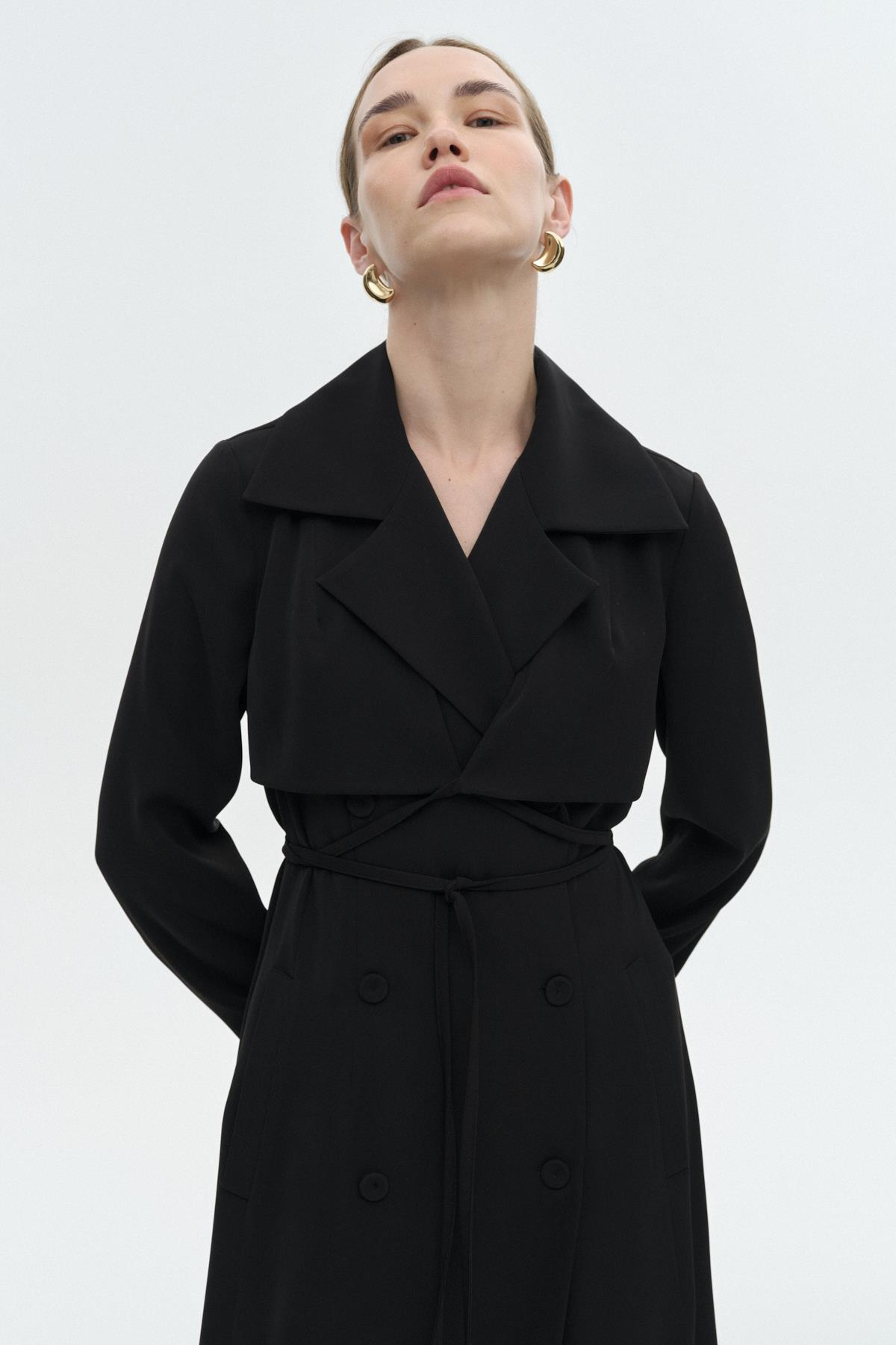 Kruvaze Parçalı Trençkot{KATEGORİ}