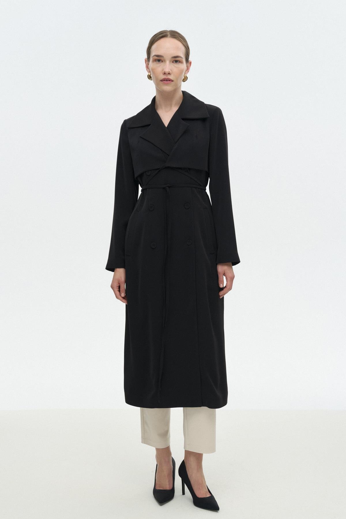 Kruvaze Parçalı Trençkot{KATEGORİ}