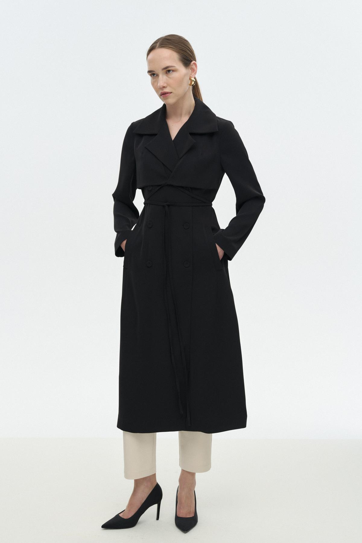 Kruvaze Parçalı Trençkot{KATEGORİ}