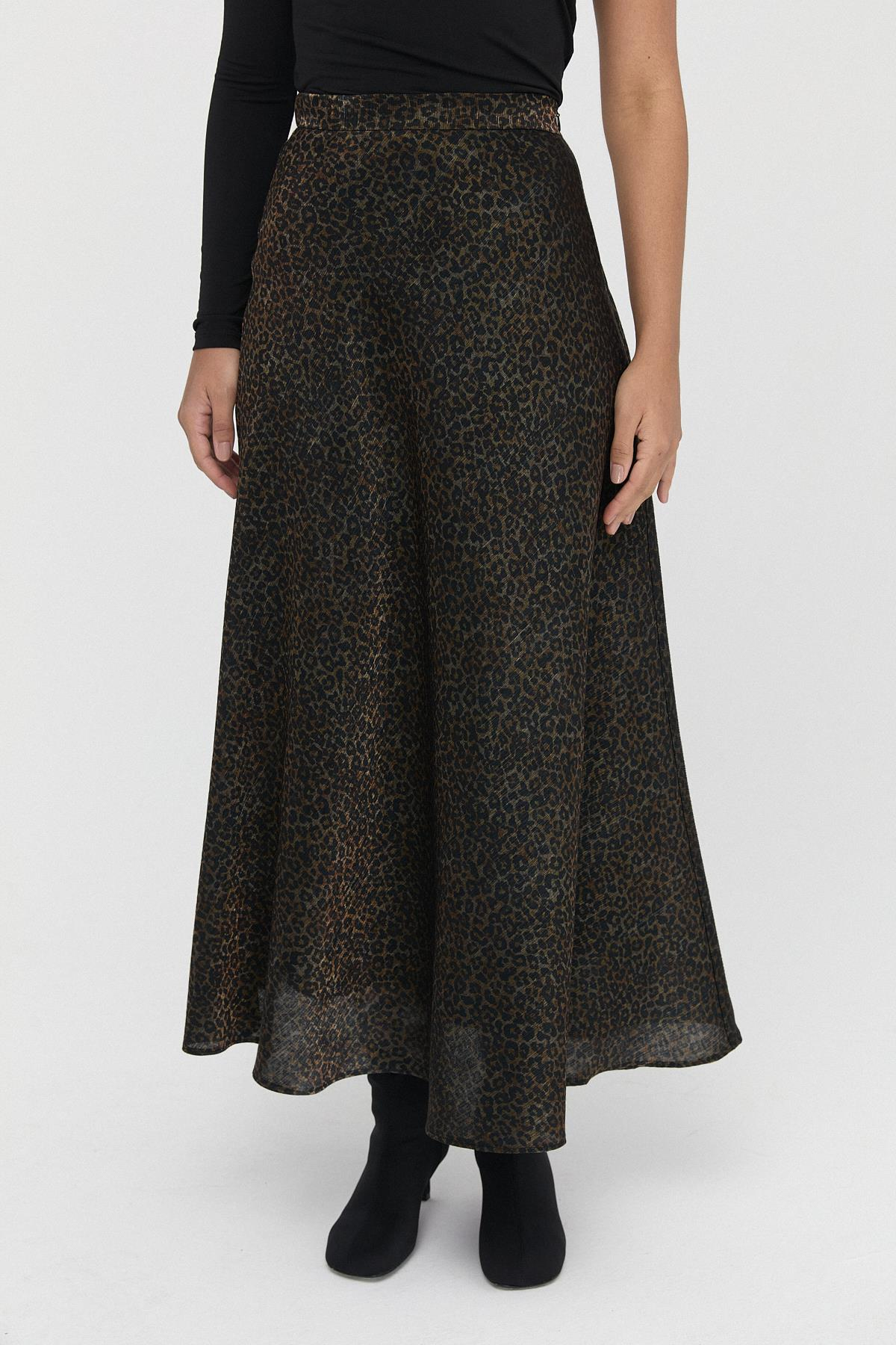 Leopar Desenli Jakarlı Kloş Etek{KATEGORİ}