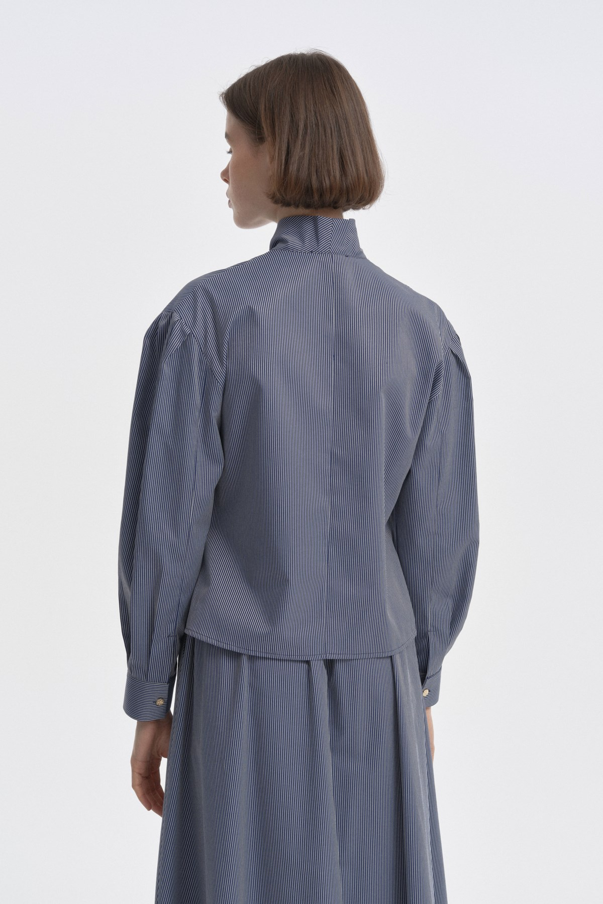 Marin Çizgili Drape Bluz LACİVERT{KATEGORİ}