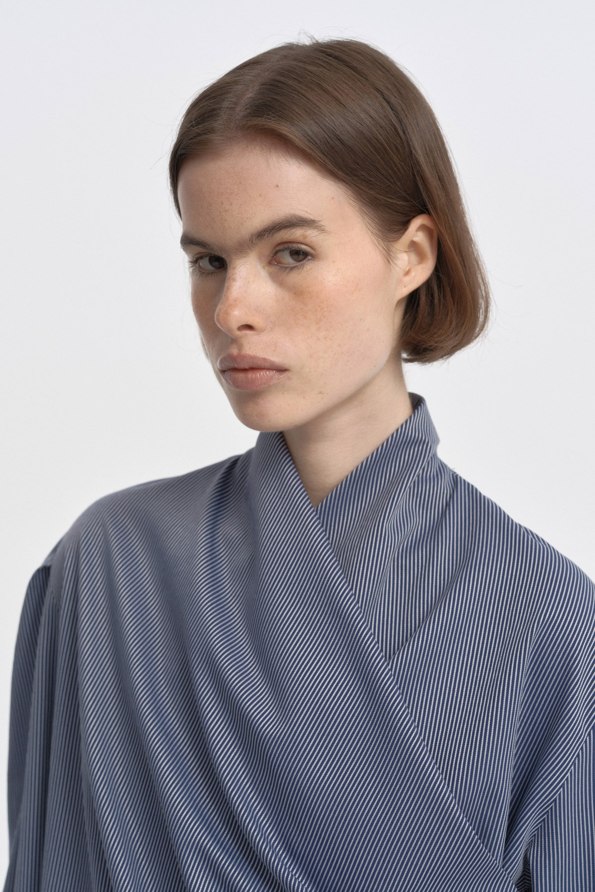 Marin Çizgili Drape Bluz LACİVERT{KATEGORİ}