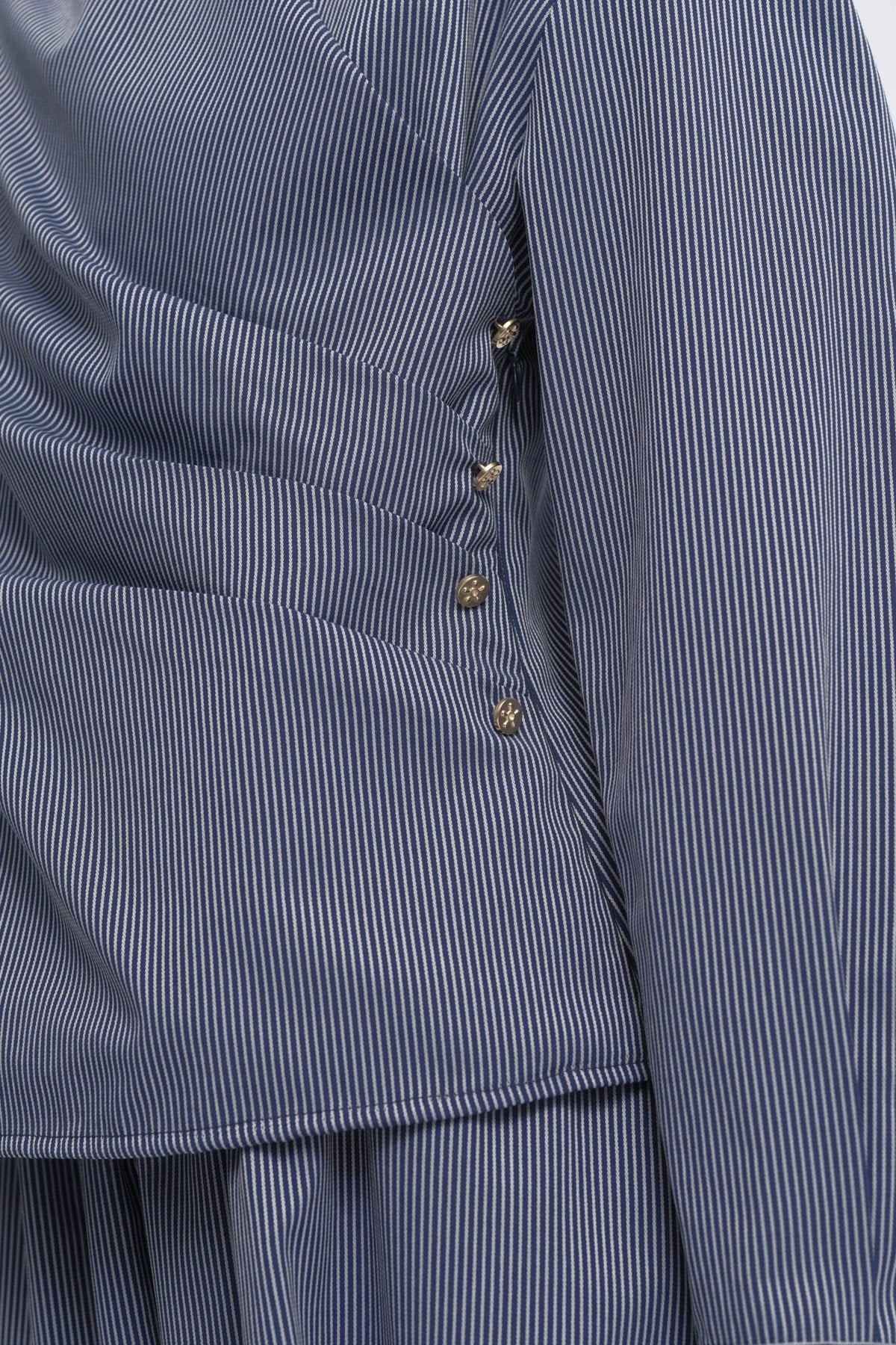 Marin Çizgili Drape Bluz LACİVERT{KATEGORİ}