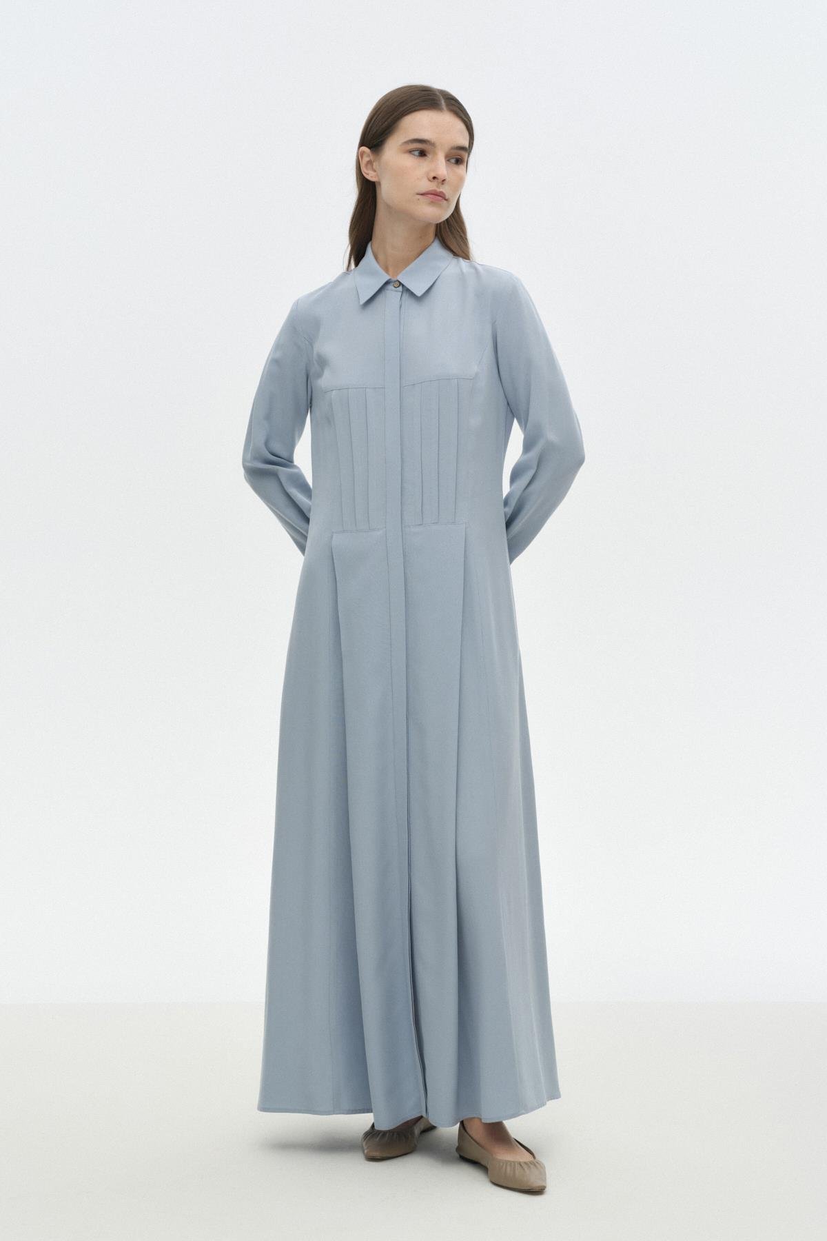 Nervür Dikişli Elbise MAVİ{KATEGORİ}