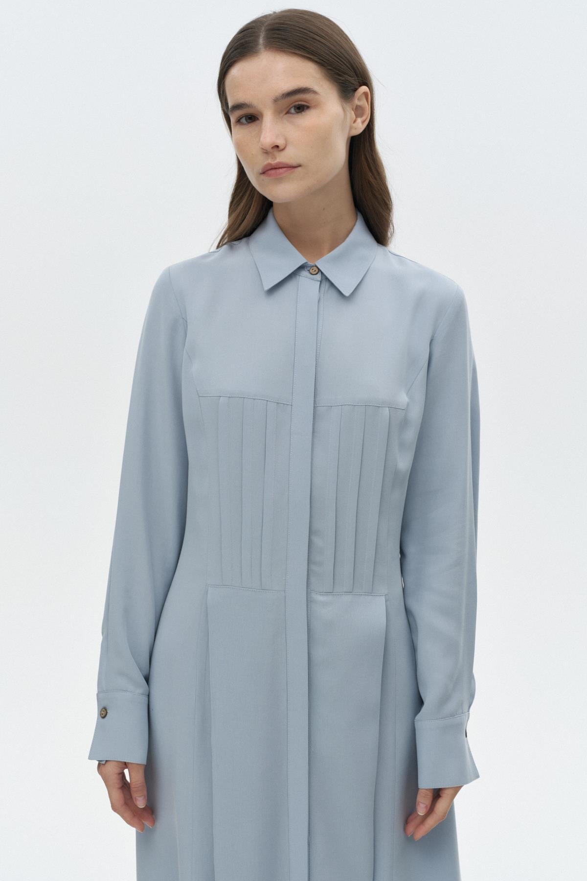 Nervür Dikişli Elbise MAVİ{KATEGORİ}