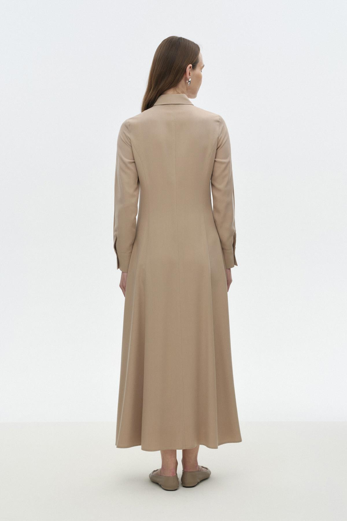 Nervür Dikişli Elbise BEJ{KATEGORİ}