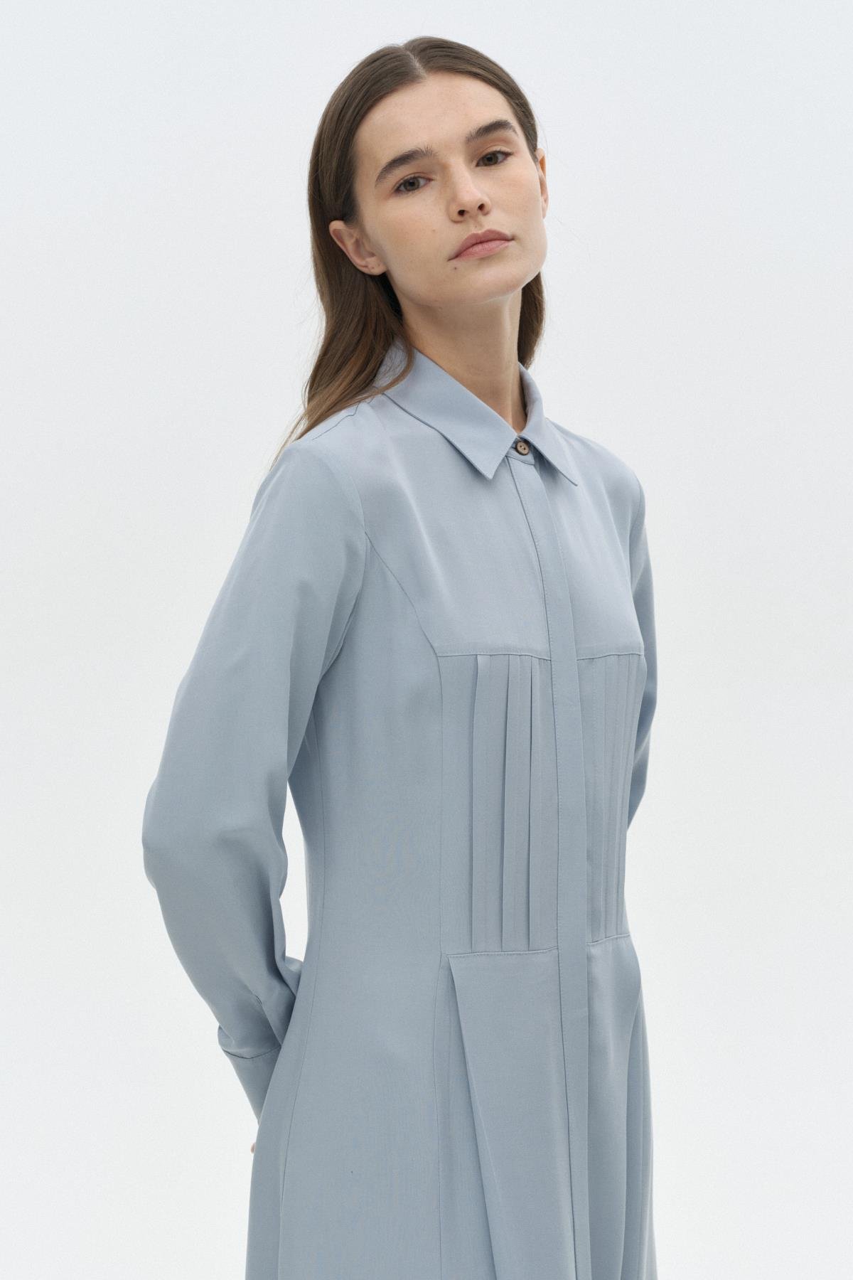 Nervür Dikişli Elbise MAVİ{KATEGORİ}