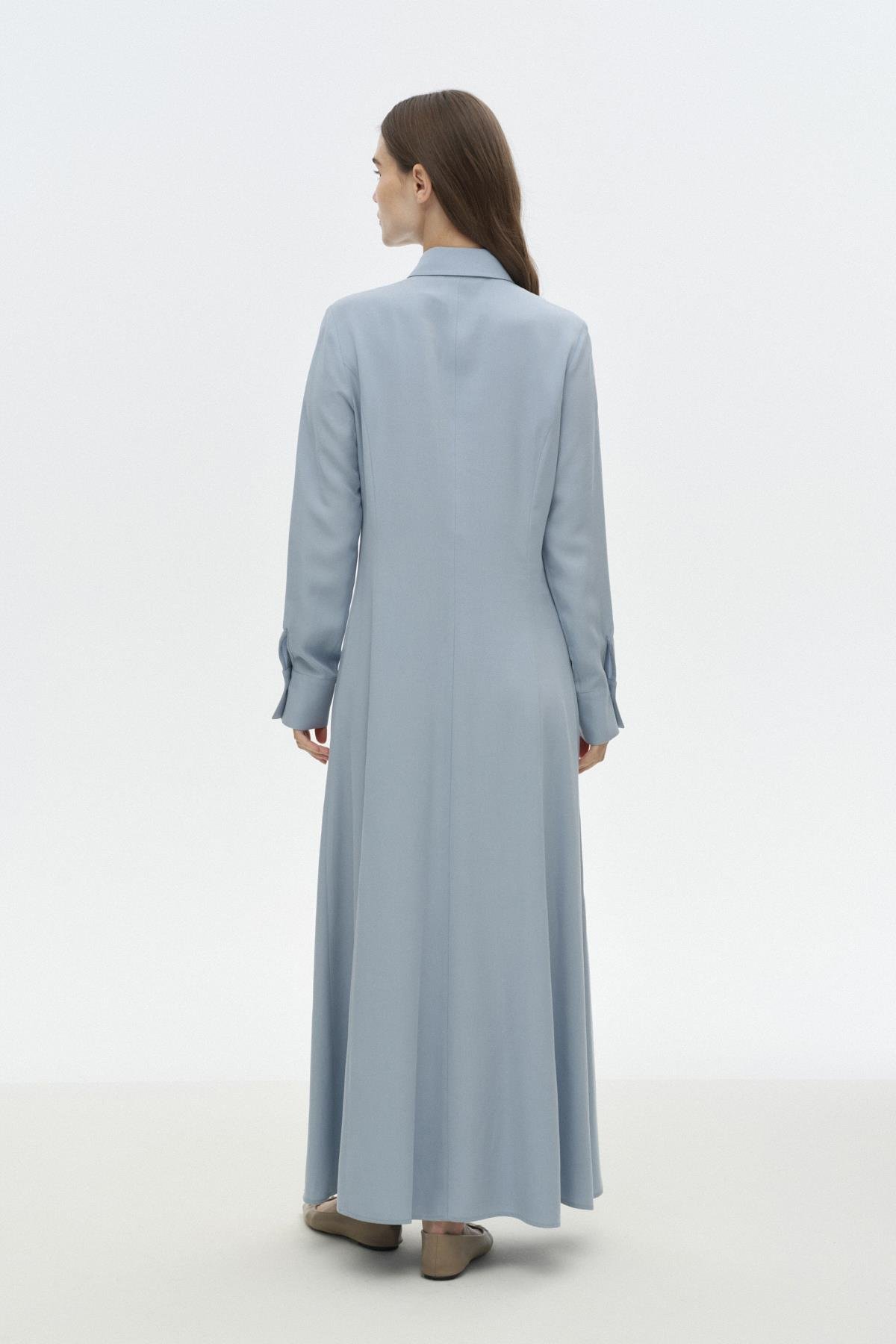 Nervür Dikişli Elbise MAVİ{KATEGORİ}