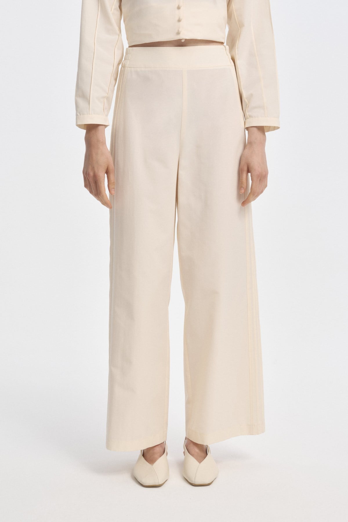 Nervür Dikişli Minimal Pantolon KREM{KATEGORİ}