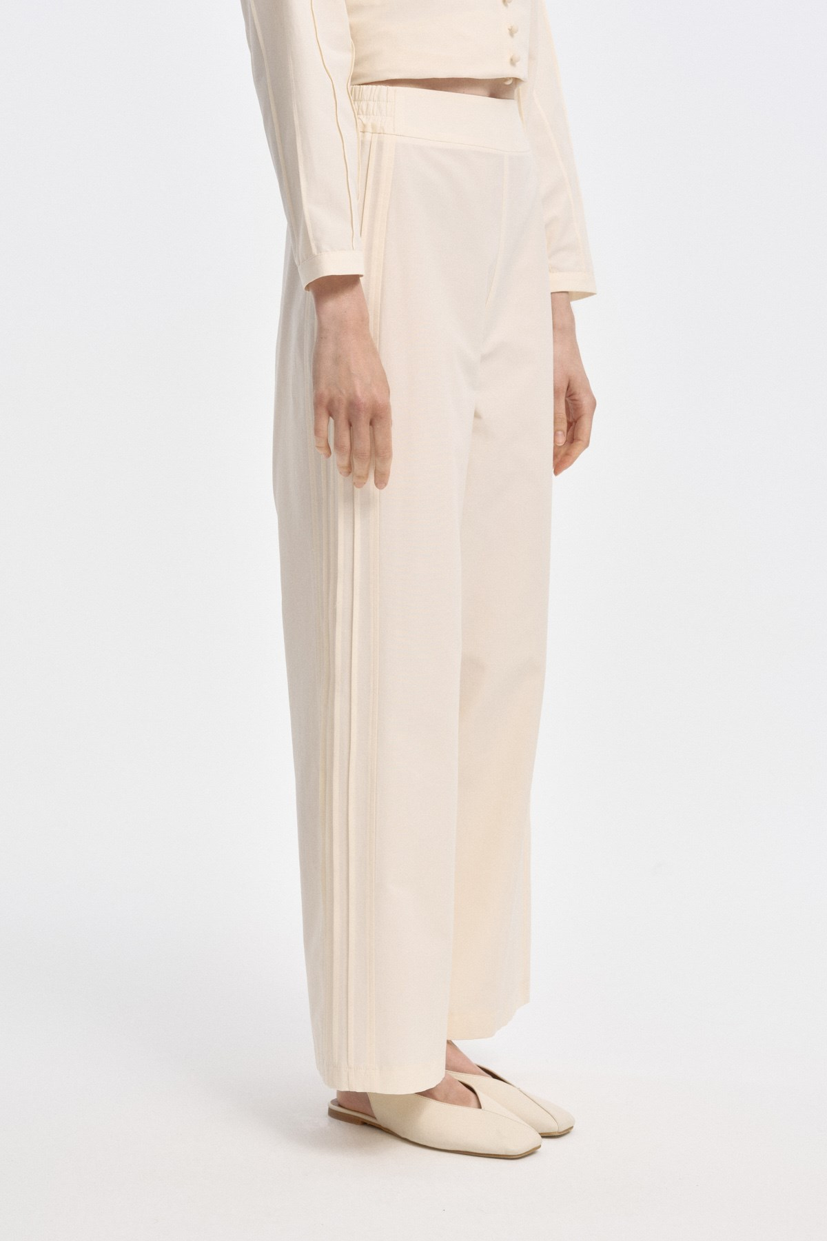 Nervür Dikişli Minimal Pantolon KREM{KATEGORİ}