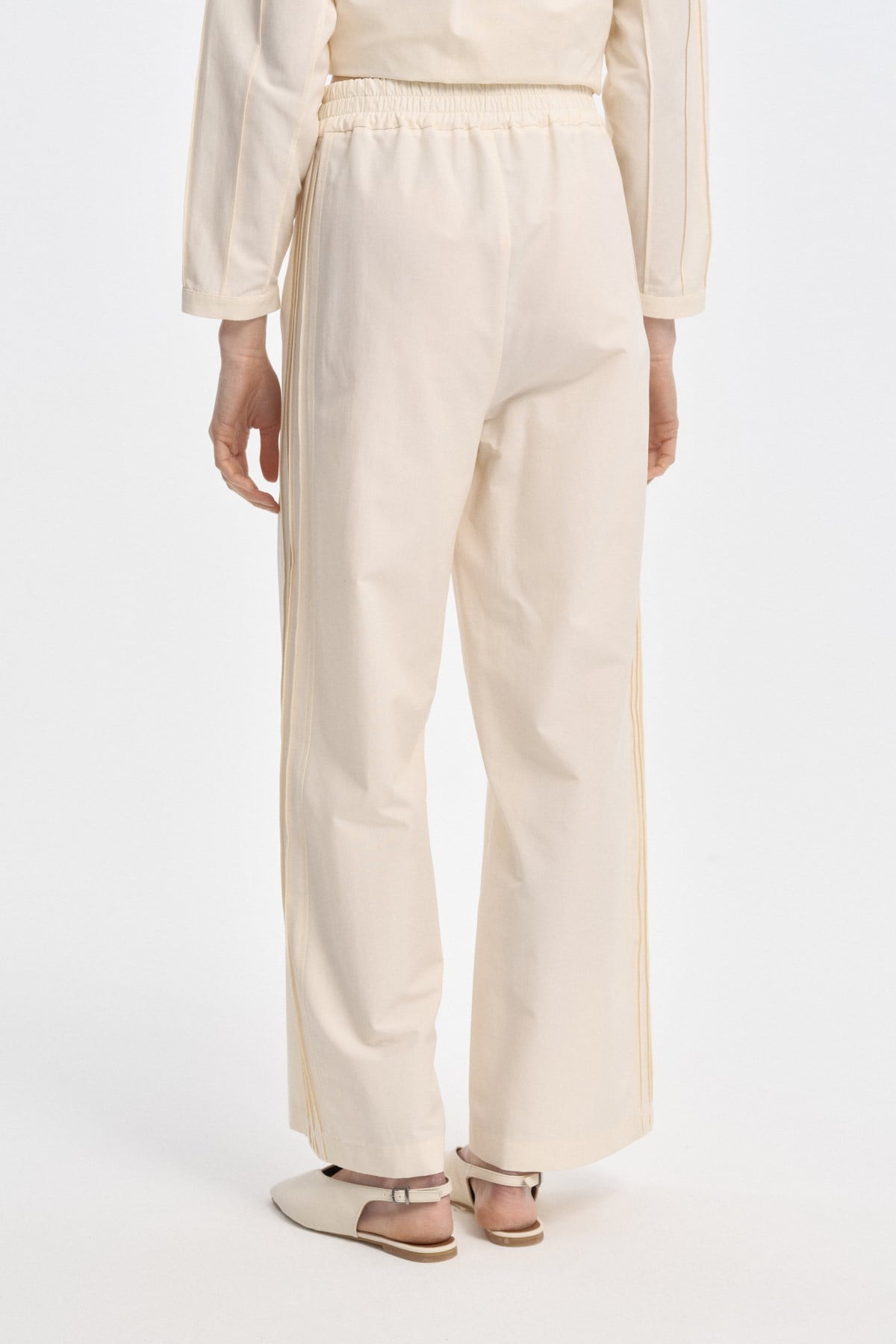 Nervür Dikişli Minimal Pantolon KREM{KATEGORİ}