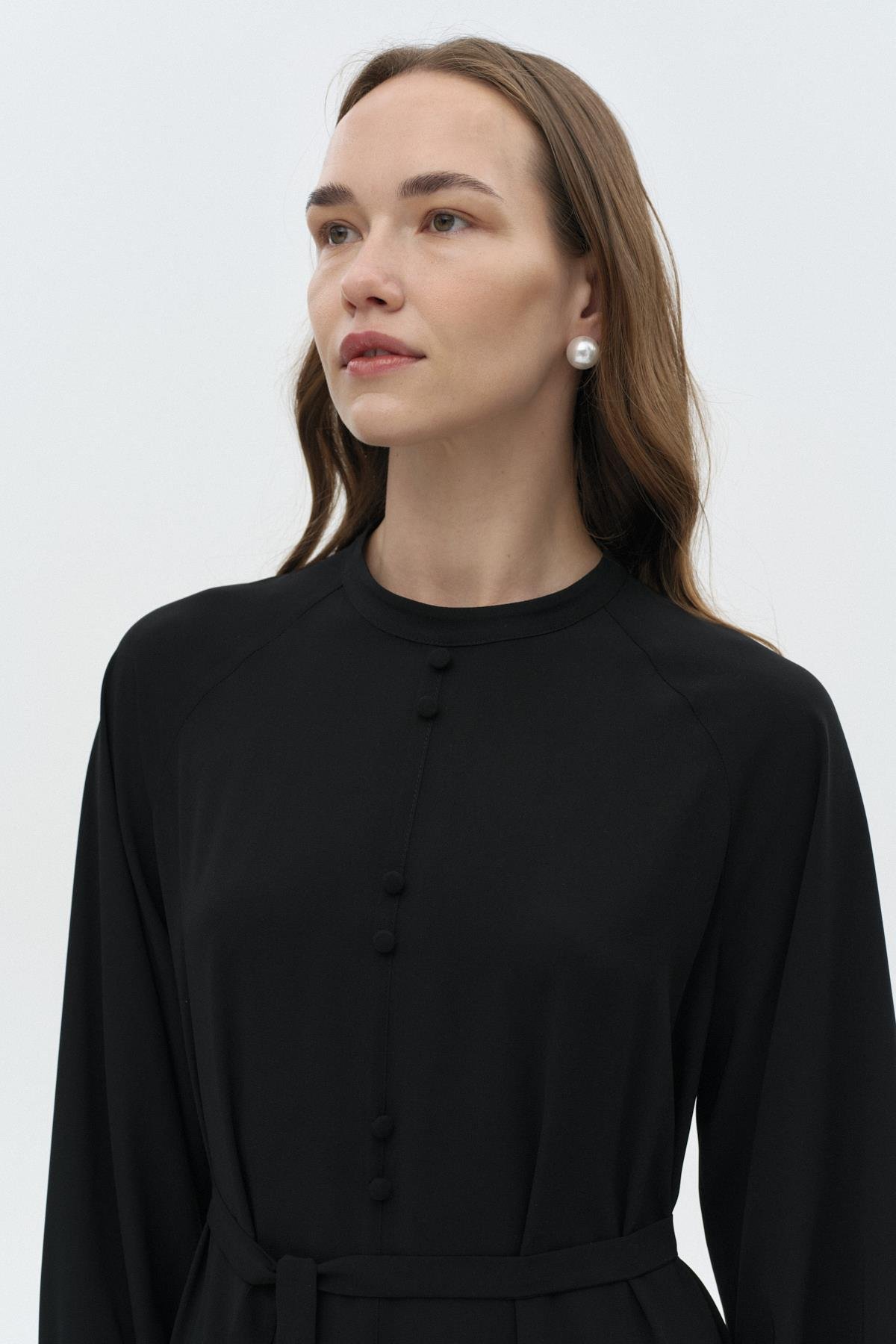 Önü Düğmeli Dökümlü Elbise SİYAH{KATEGORİ}