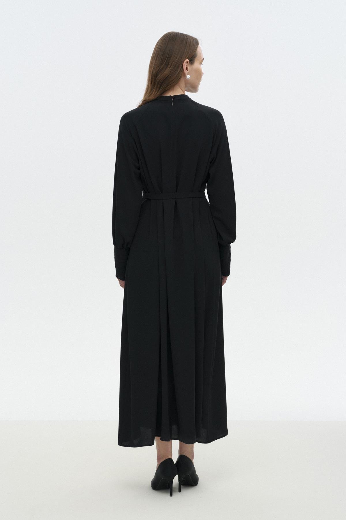 Önü Düğmeli Dökümlü Elbise SİYAH{KATEGORİ}