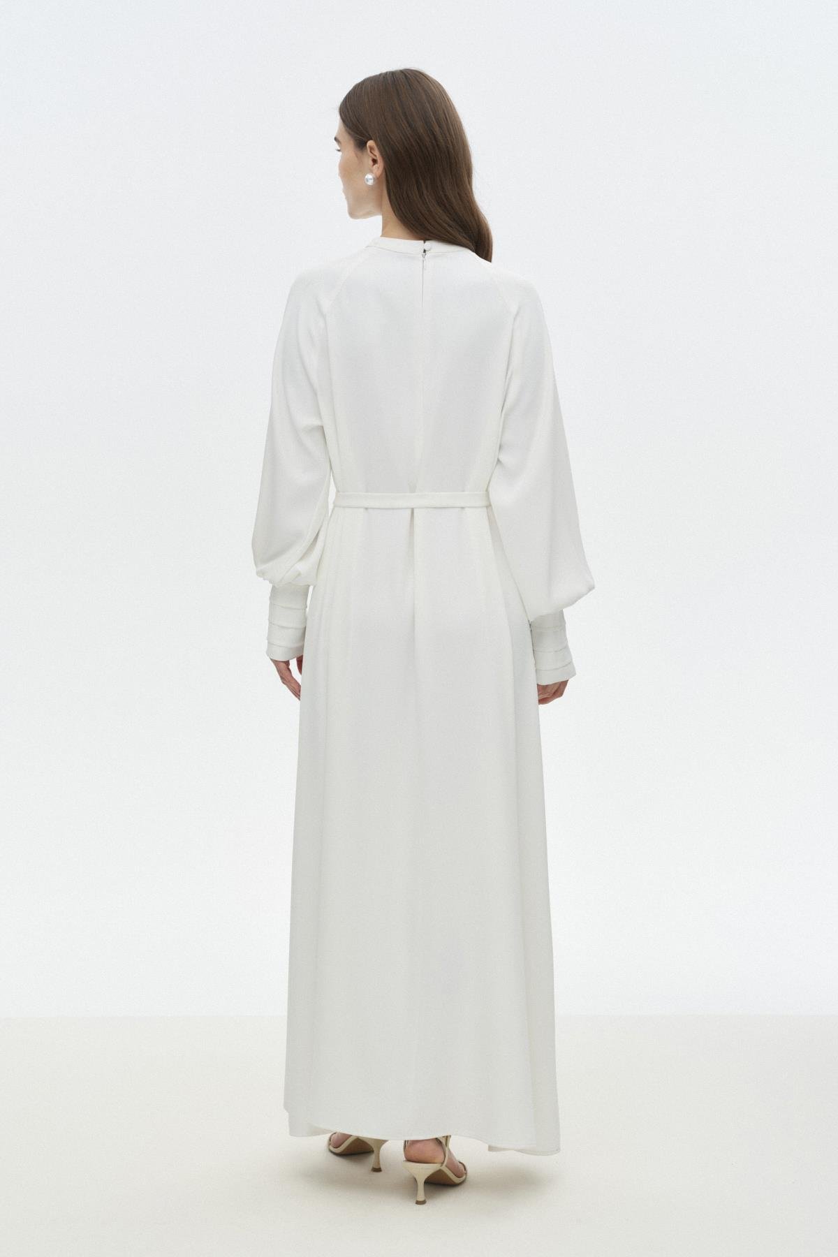 Önü Düğmeli Dökümlü Elbise BEYAZ{KATEGORİ}