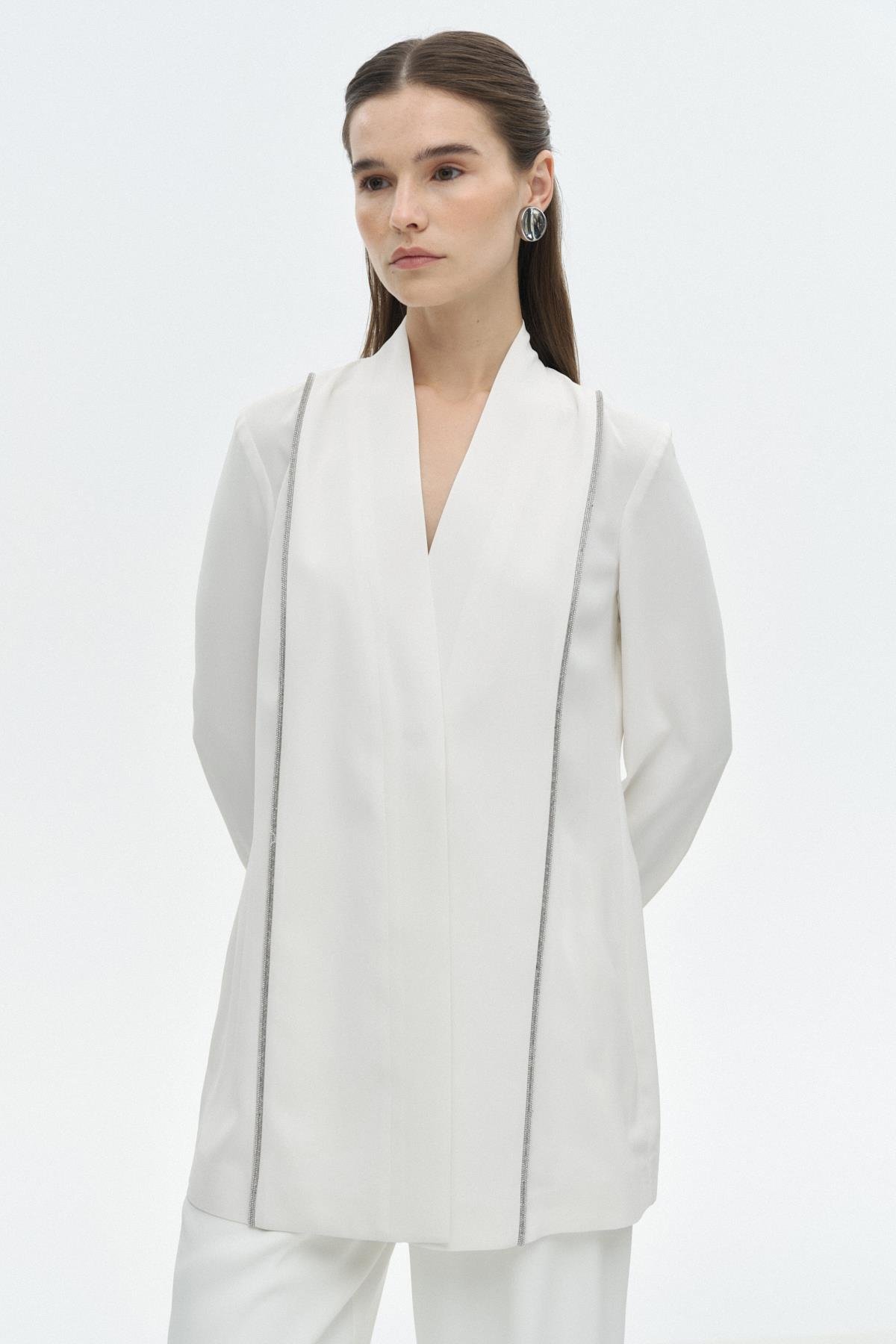 Parlak Biye Detaylı Ceket BEYAZ{KATEGORİ}