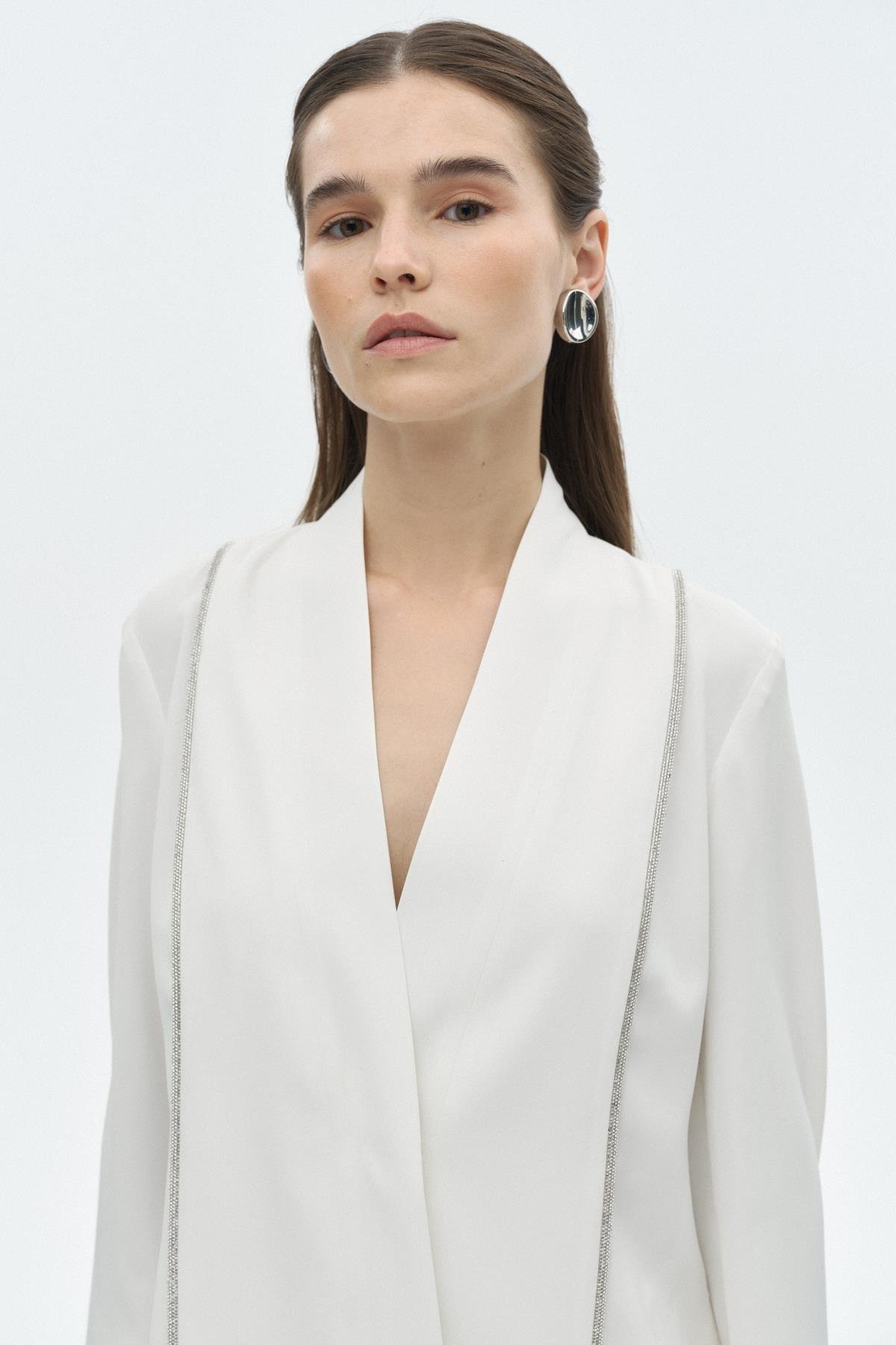 Parlak Biye Detaylı Ceket BEYAZ{KATEGORİ}