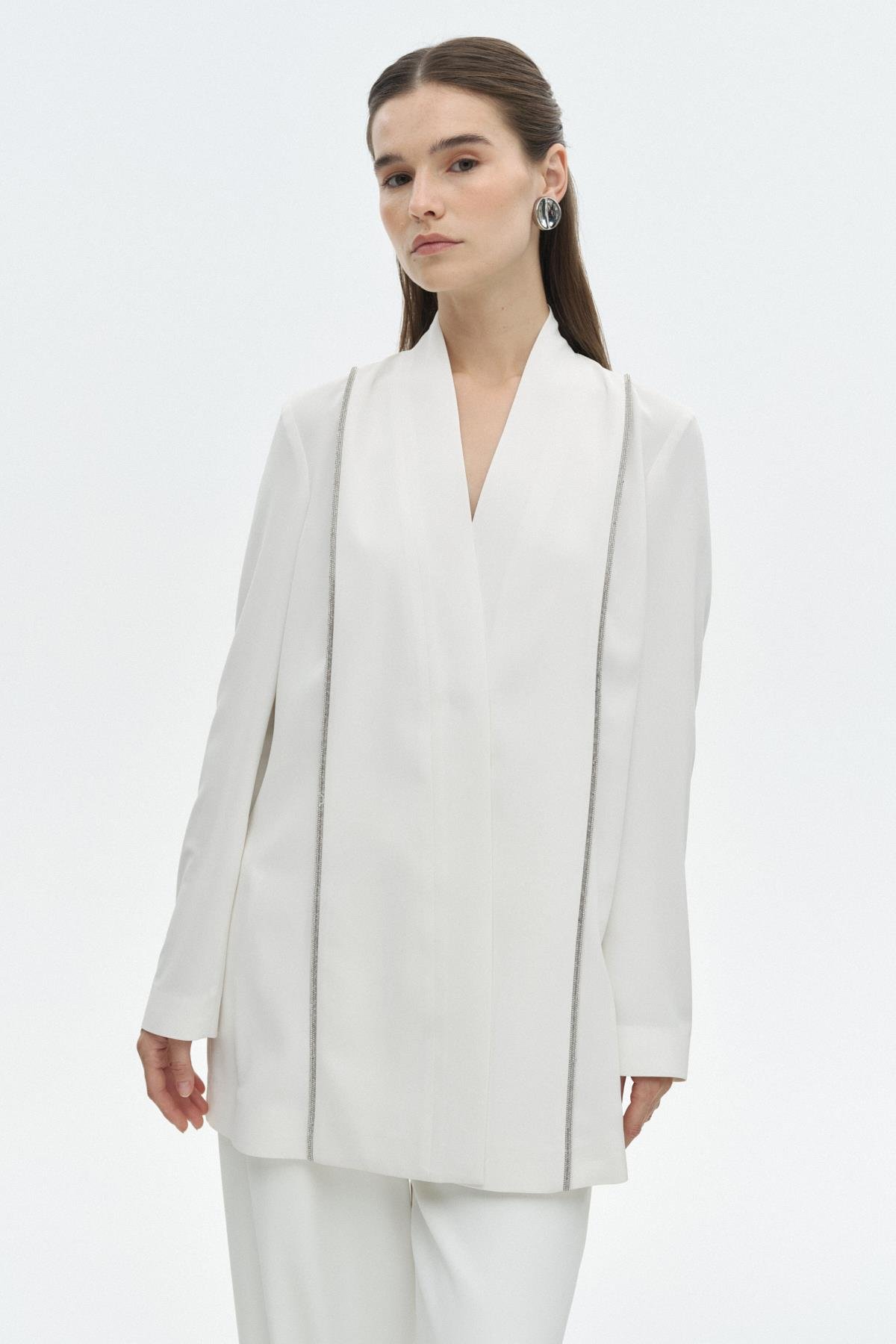 Parlak Biye Detaylı Ceket BEYAZ{KATEGORİ}