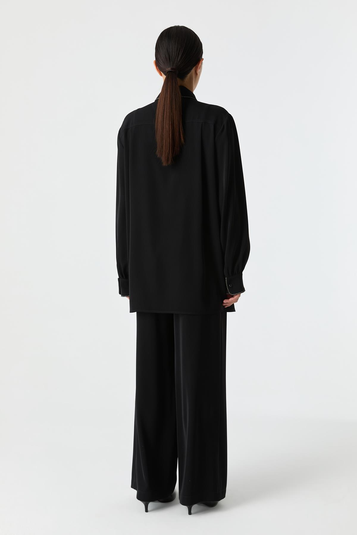 Parlak Biye Detaylı Gömlek SİYAH{KATEGORİ}