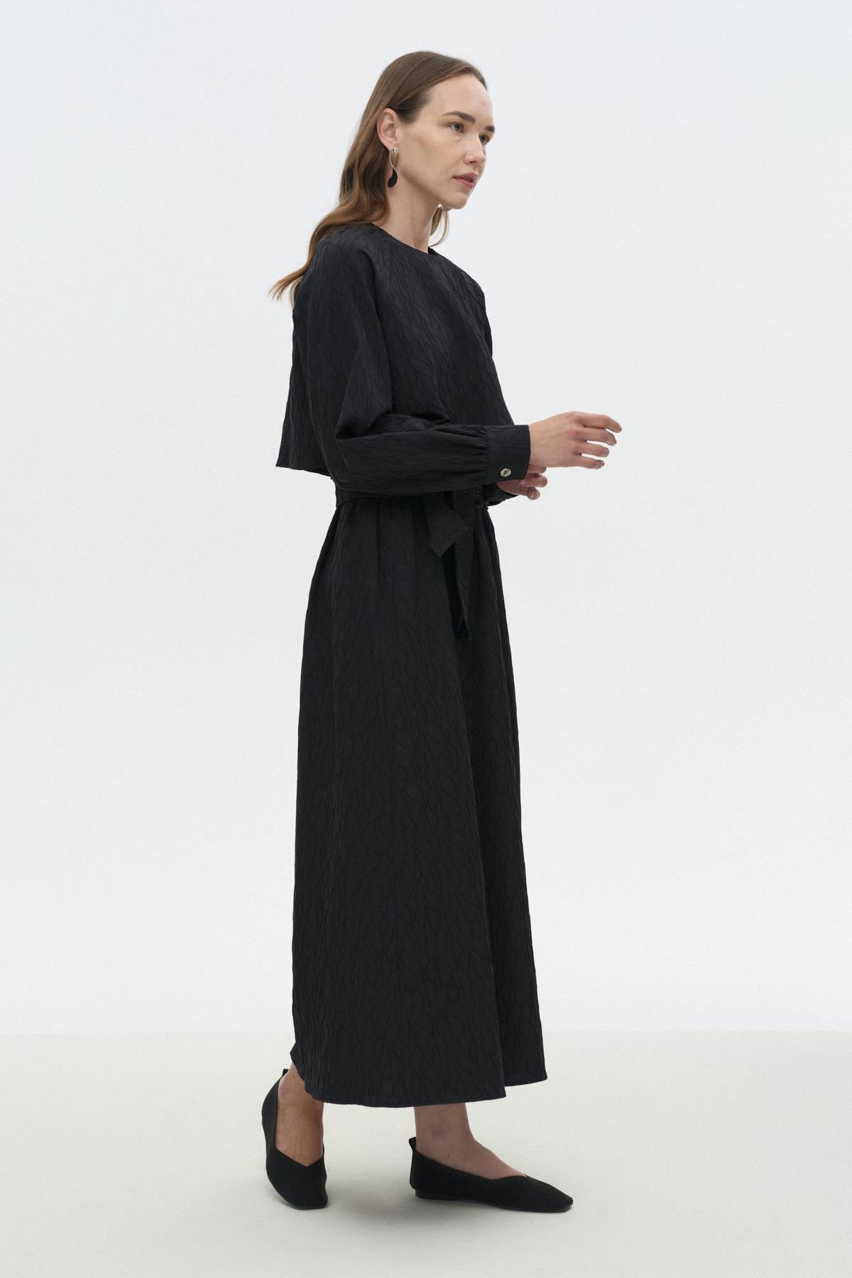 Pelerinli Poplin Elbise SİYAH{KATEGORİ}