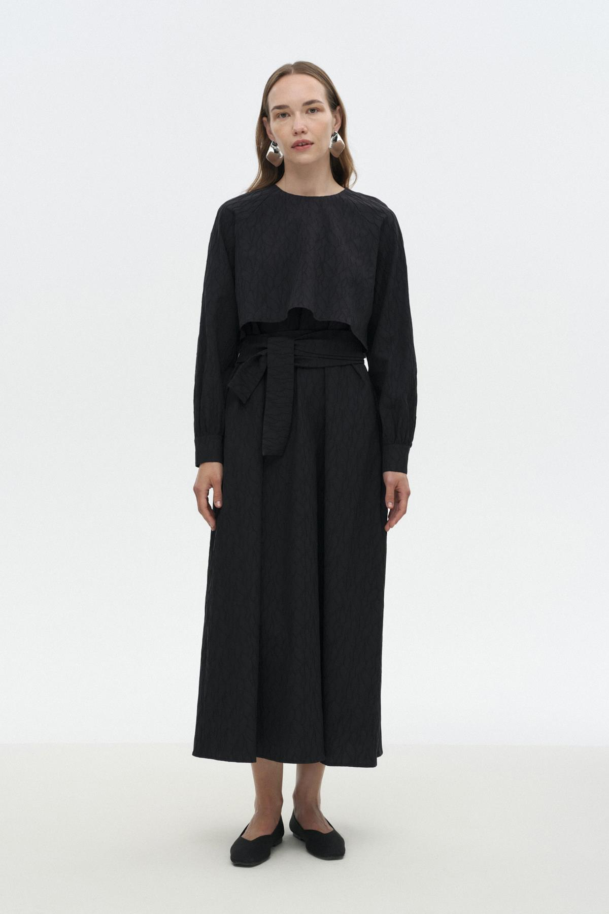 Pelerinli Poplin Elbise SİYAH{KATEGORİ}