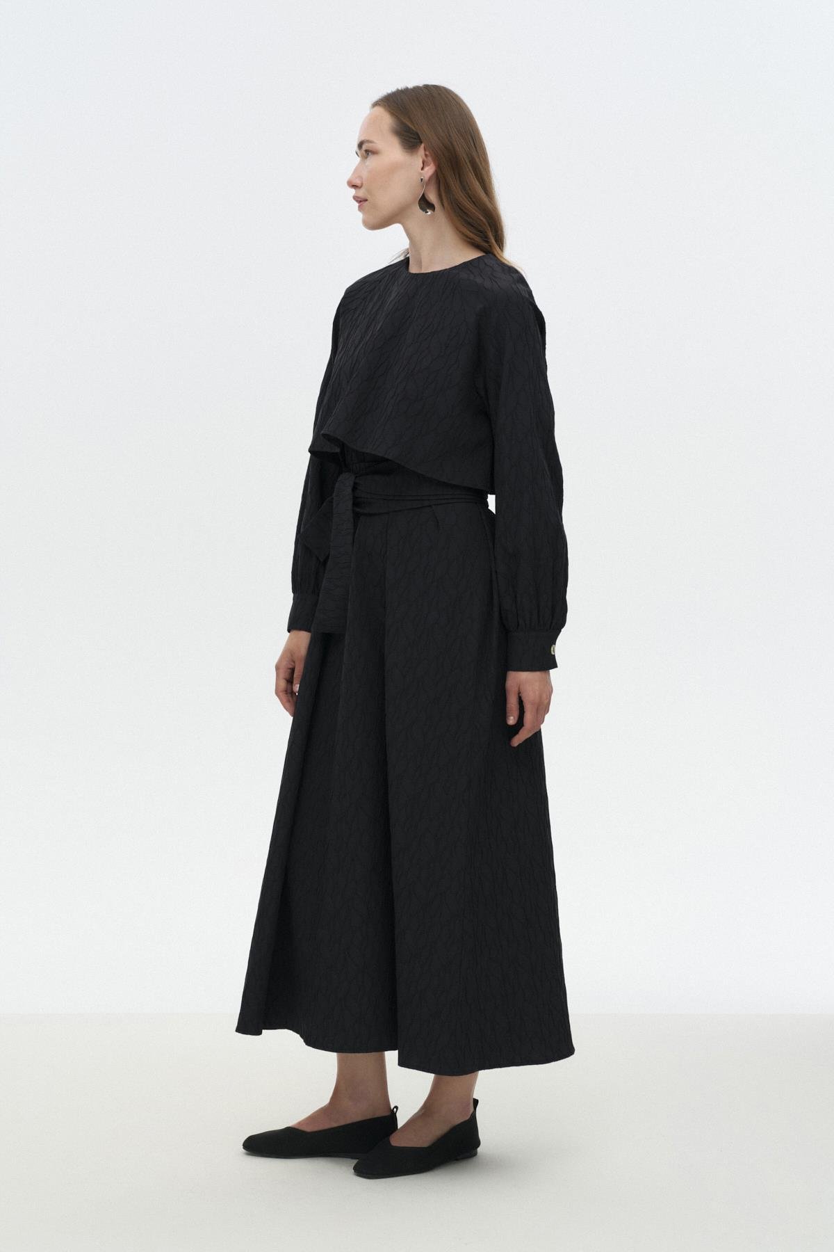 Pelerinli Poplin Elbise SİYAH{KATEGORİ}