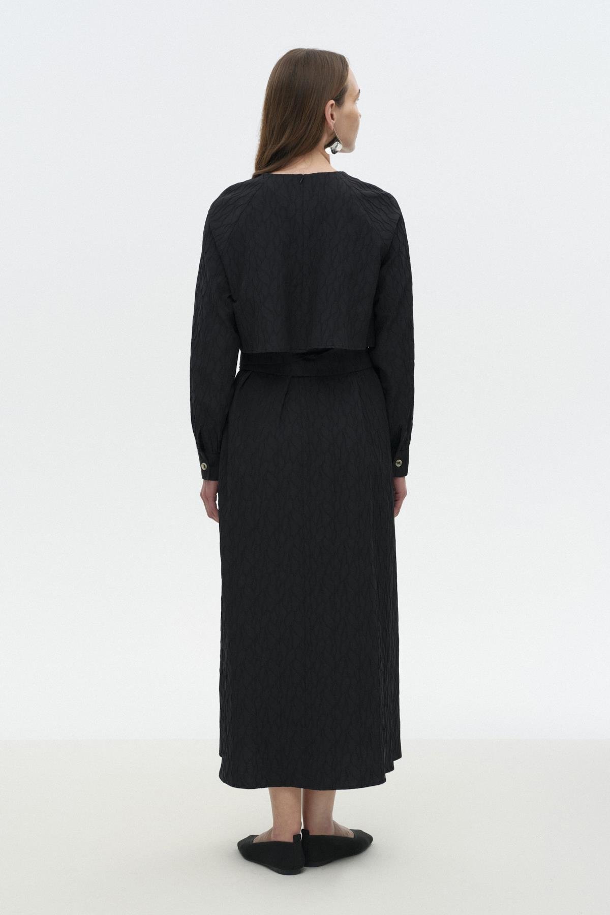 Pelerinli Poplin Elbise SİYAH{KATEGORİ}