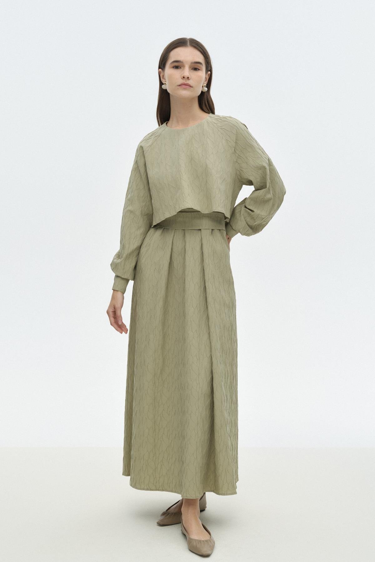 Pelerinli Poplin Elbise HAKİ{KATEGORİ}