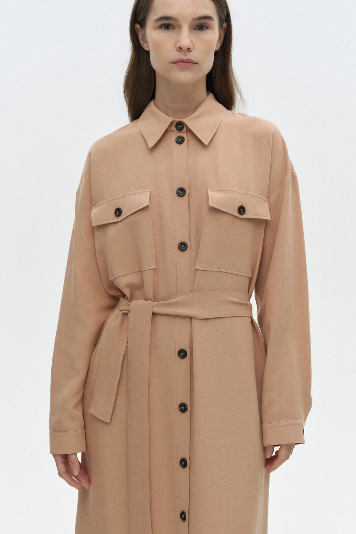 Pili Detaylı Gömlek Elbise MOCHA{KATEGORİ}