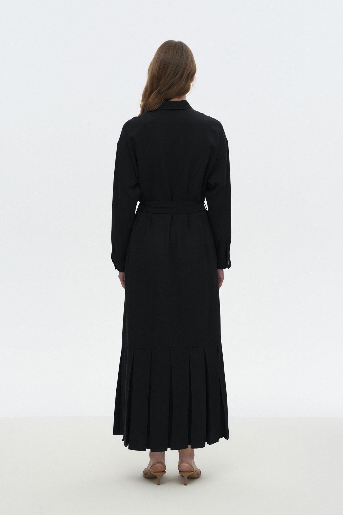 Pili Detaylı Gömlek Elbise SİYAH{KATEGORİ}