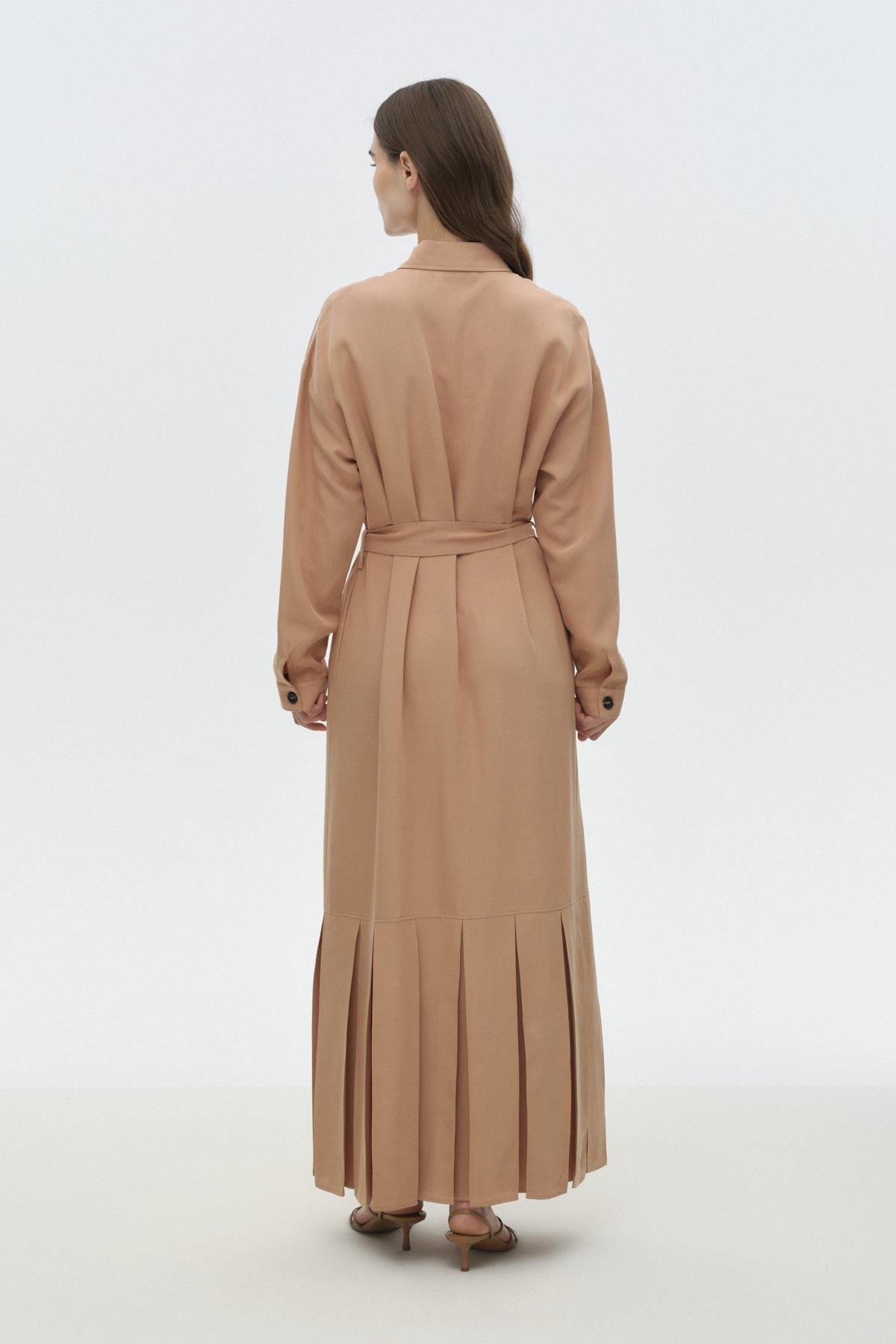 Pili Detaylı Gömlek Elbise MOCHA{KATEGORİ}