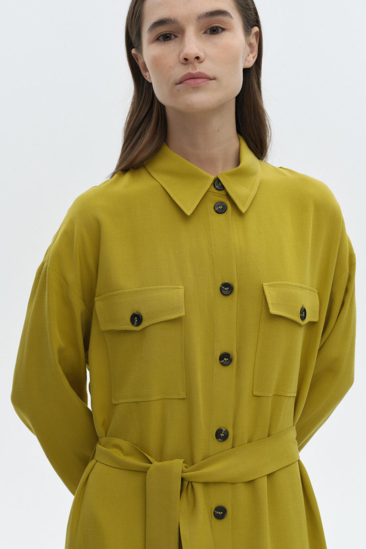 Pili Detaylı Gömlek Elbise LIME{KATEGORİ}