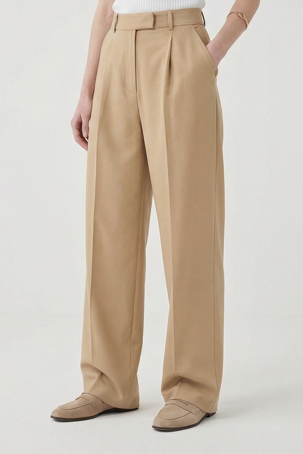 Pilili Geniş Paça Pantolon CAMEL{KATEGORİ}