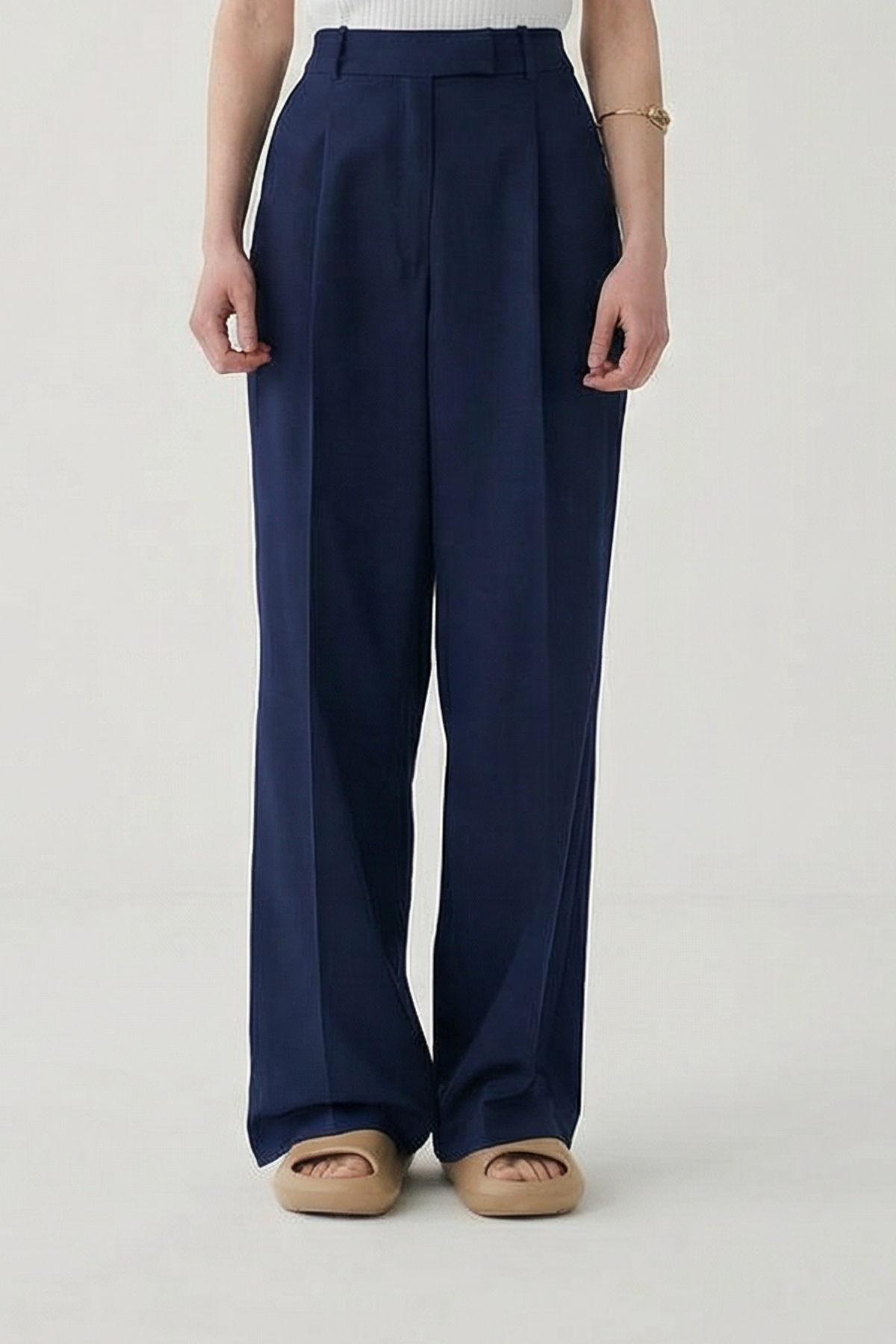 Pilili Geniş Paça Pantolon LACİVERT{KATEGORİ}