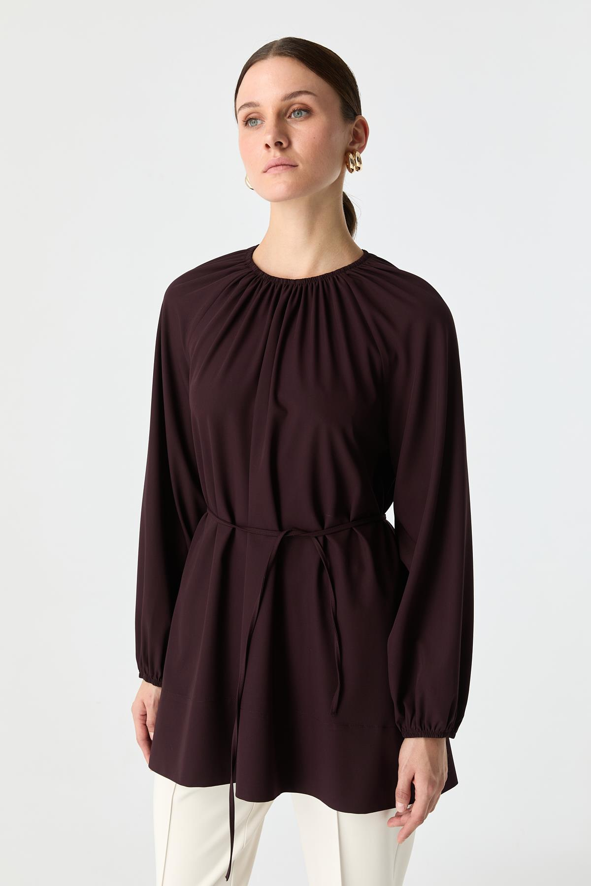 Rahat Kalıp Büzgü Detaylı Bluz BORDO{KATEGORİ}