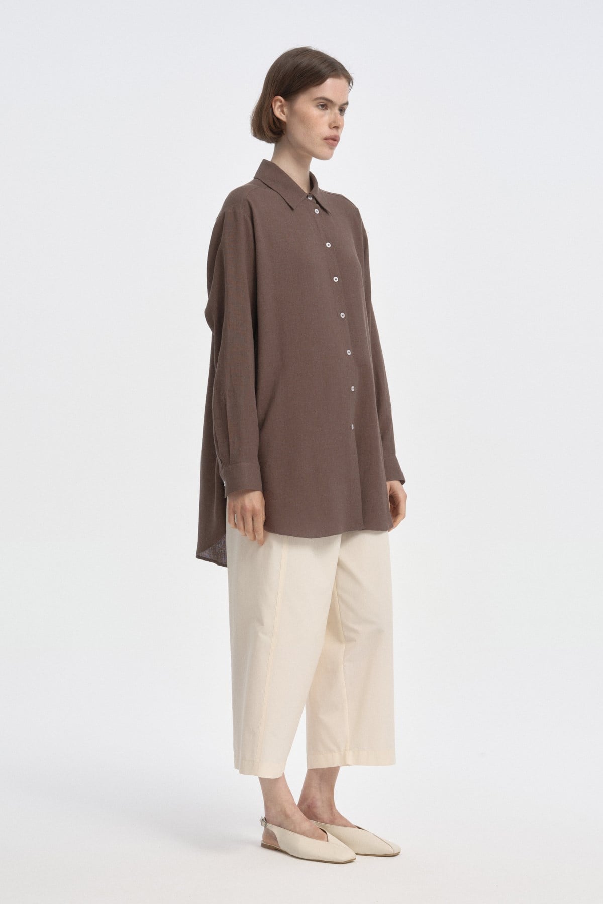 Relaxed Fit Uzun Gömlek KAHVERENGİ{KATEGORİ}