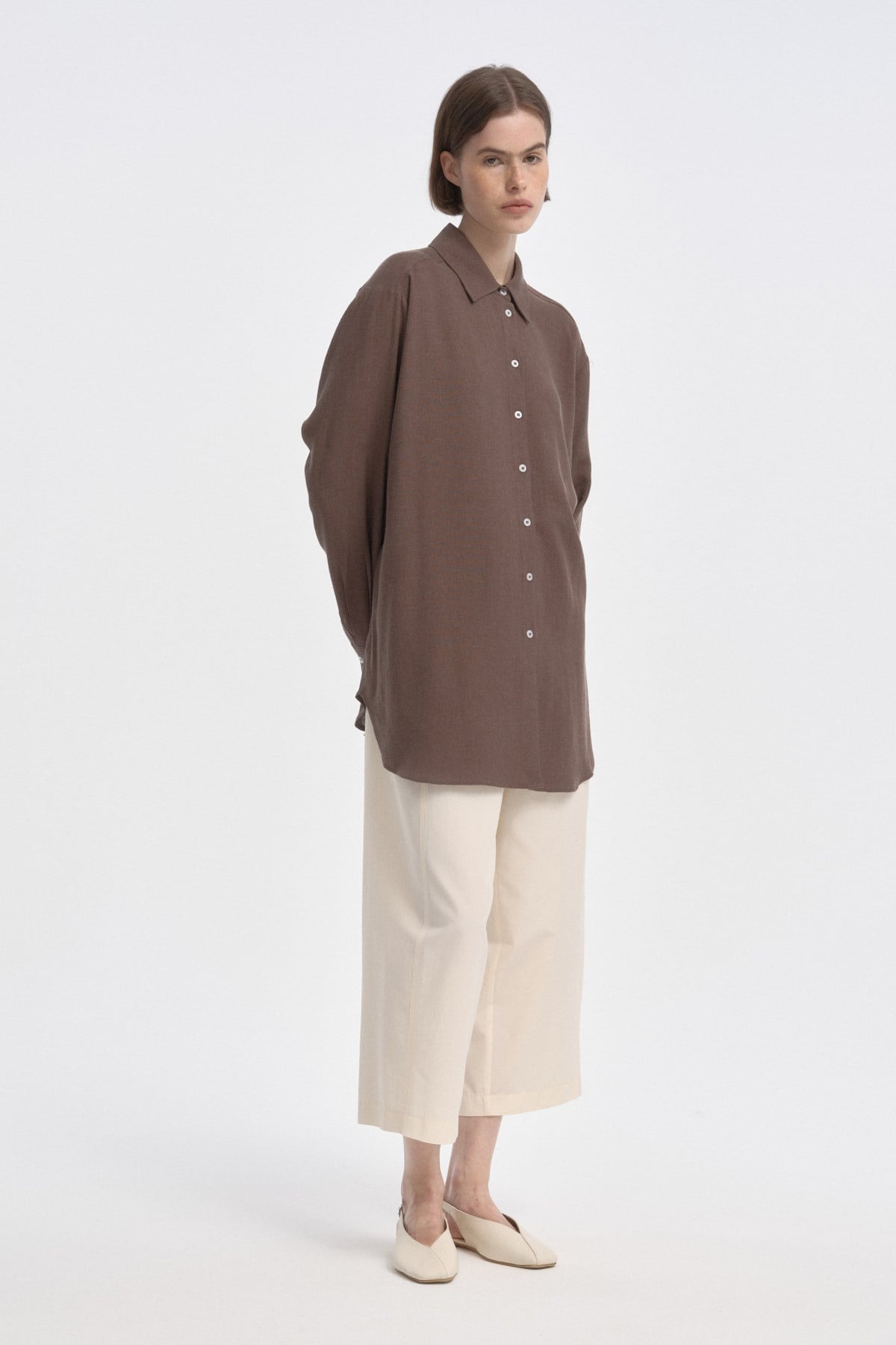 Relaxed Fit Uzun Gömlek KAHVERENGİ{KATEGORİ}