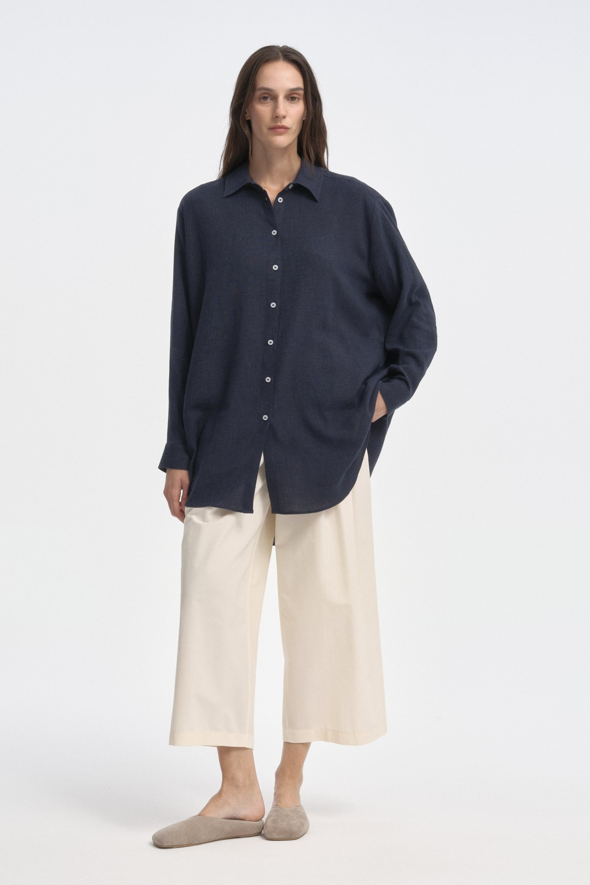 Relaxed Fit Uzun Gömlek KOYU LACİVERT{KATEGORİ}