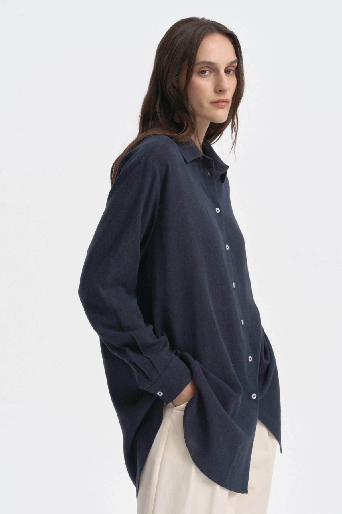 Relaxed Fit Uzun Gömlek KOYU LACİVERT{KATEGORİ}