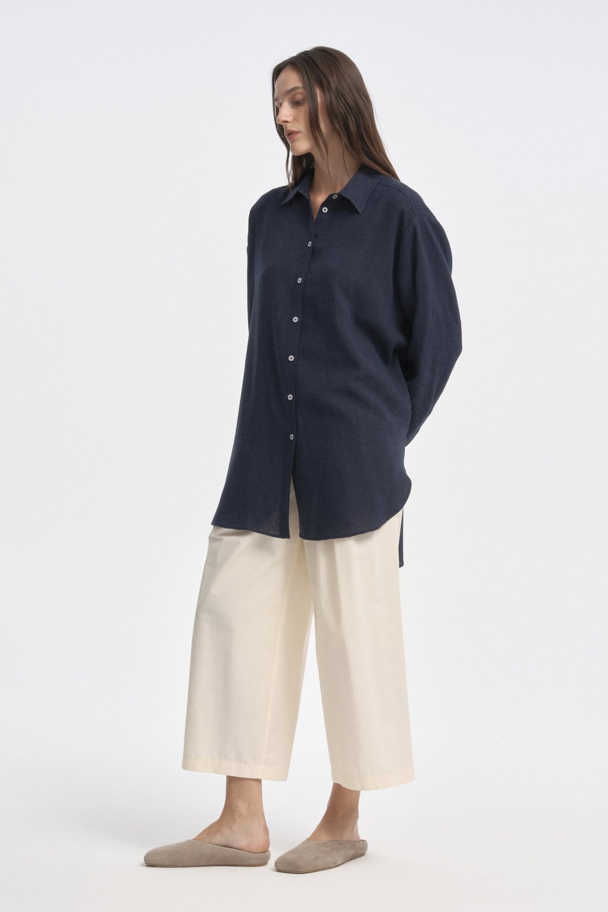 Relaxed Fit Uzun Gömlek KOYU LACİVERT{KATEGORİ}